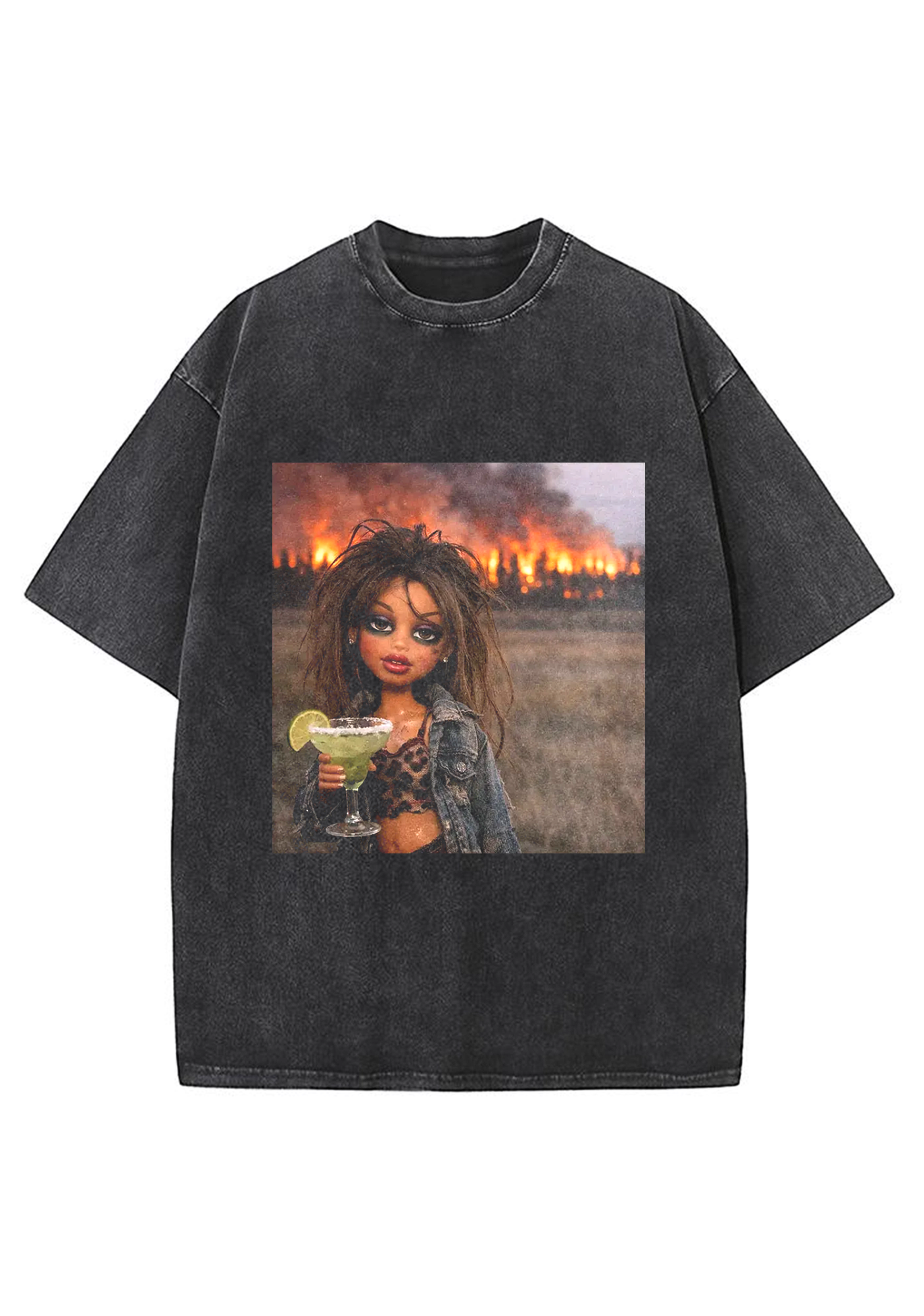 Wildfire Background Bratz Doll Margarita Drink Grunge Y2K Washed Tee