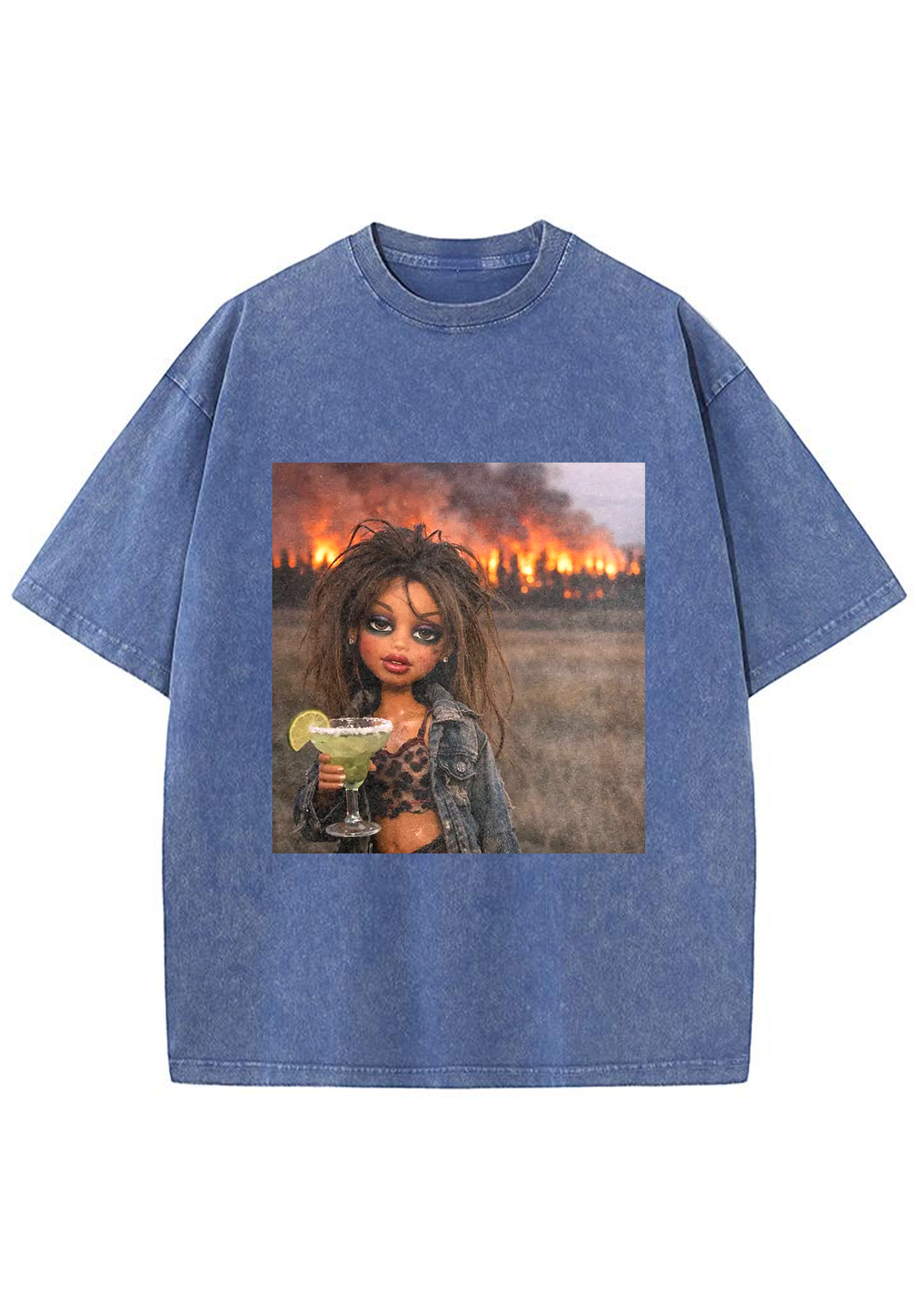 Wildfire Background Bratz Doll Margarita Drink Grunge Y2K Washed Tee