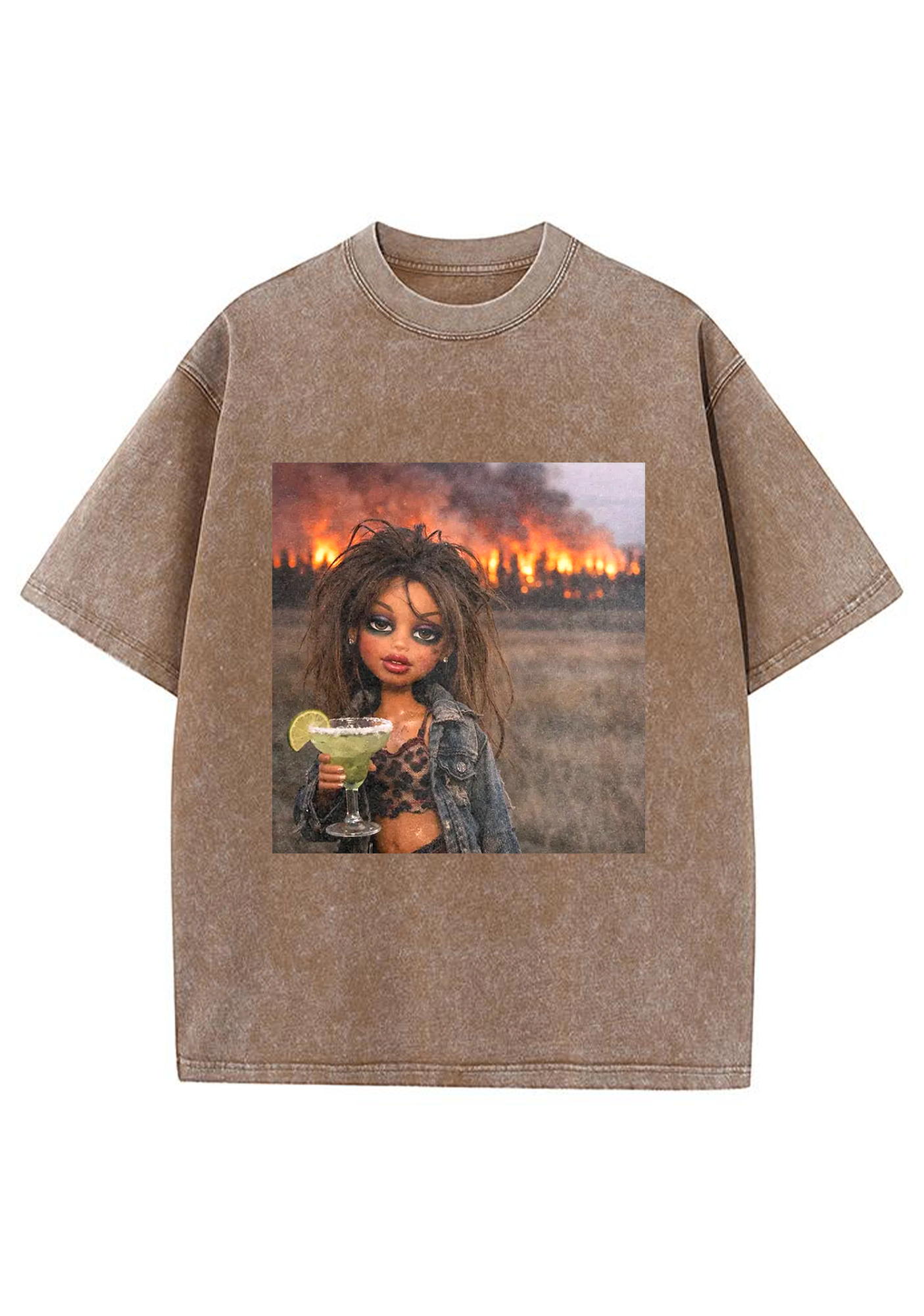 Wildfire Background Bratz Doll Margarita Drink Grunge Y2K Washed Tee