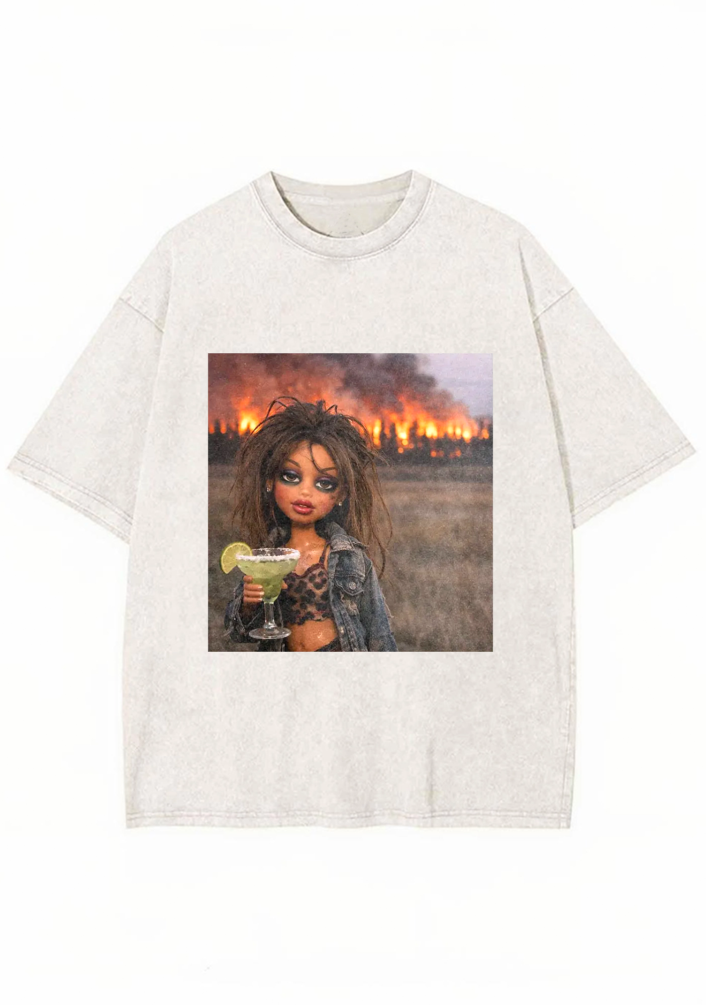 Wildfire Background Bratz Doll Margarita Drink Grunge Y2K Washed Tee