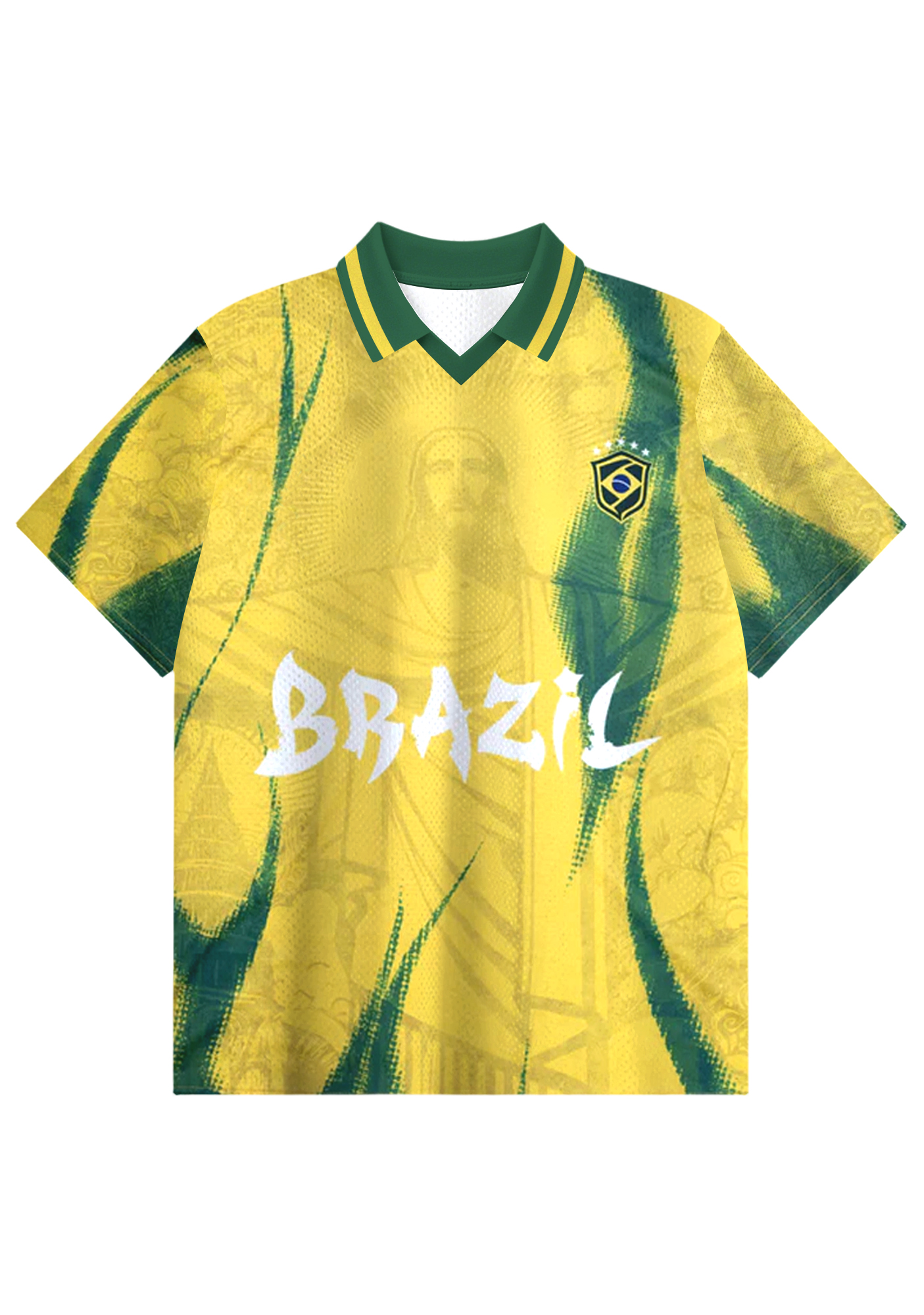Brazil Christ the Redeemer Retro Collared Soccer Jersey