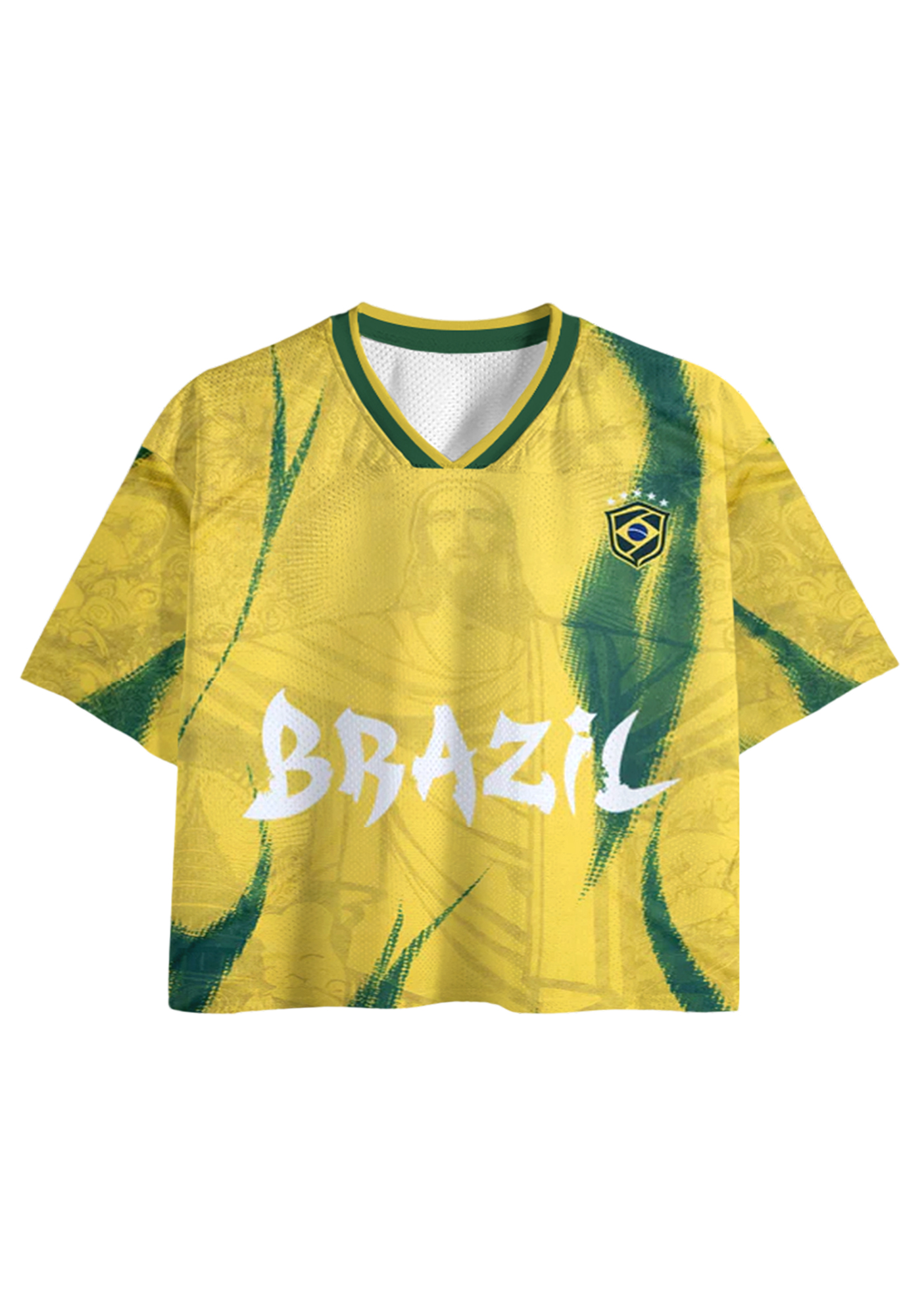 Brazil Christ the Redeemer Retro Cropped Mesh Jersey Shirt