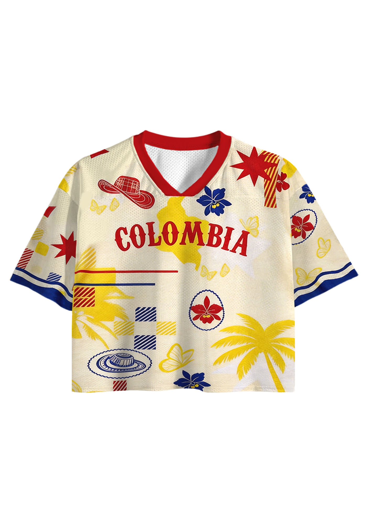 Retro Colombia Tropical Cropped Mesh Jersey Shirt
