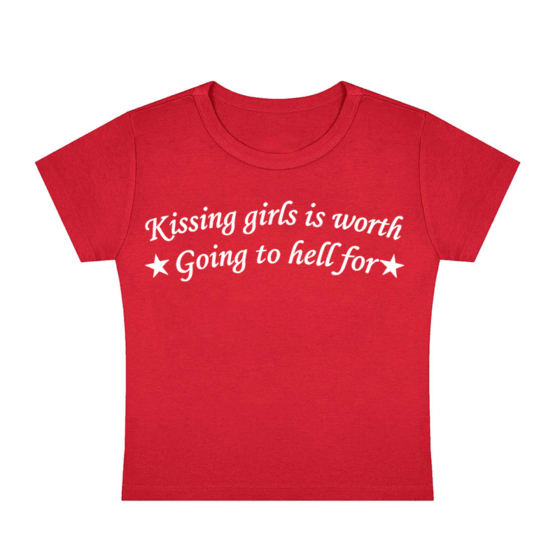 Kissing Girls Is Worth Going to Hell For Y2K Baby Tee