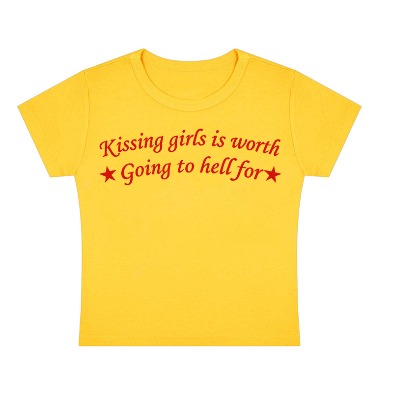 Kissing Girls Is Worth Going to Hell For Y2K Baby Tee