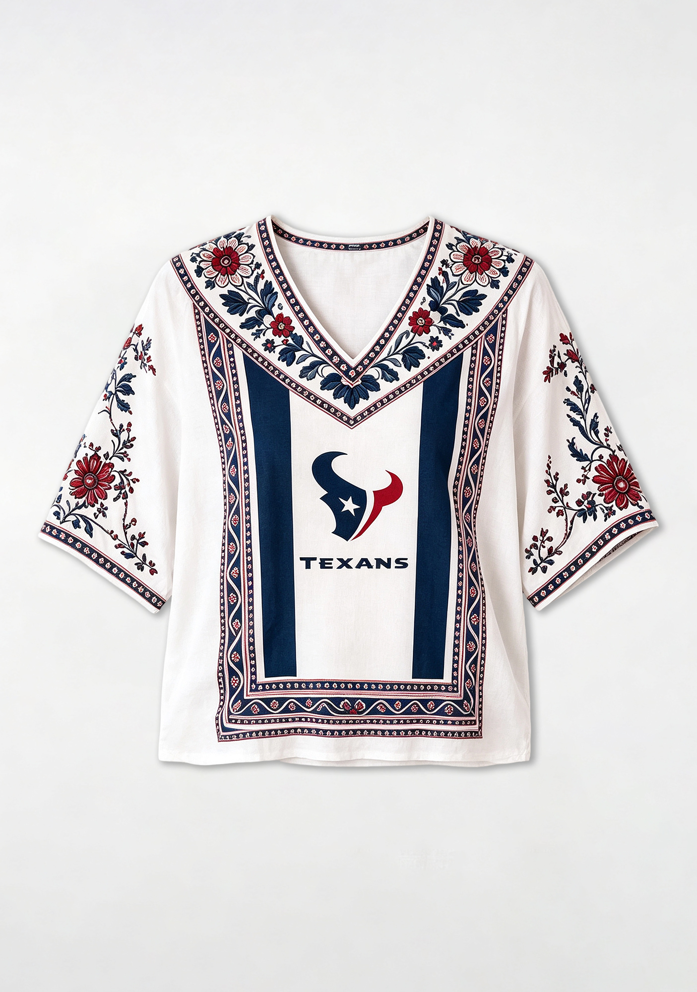 Boho Floral Houston Texans V-Neck Blouse