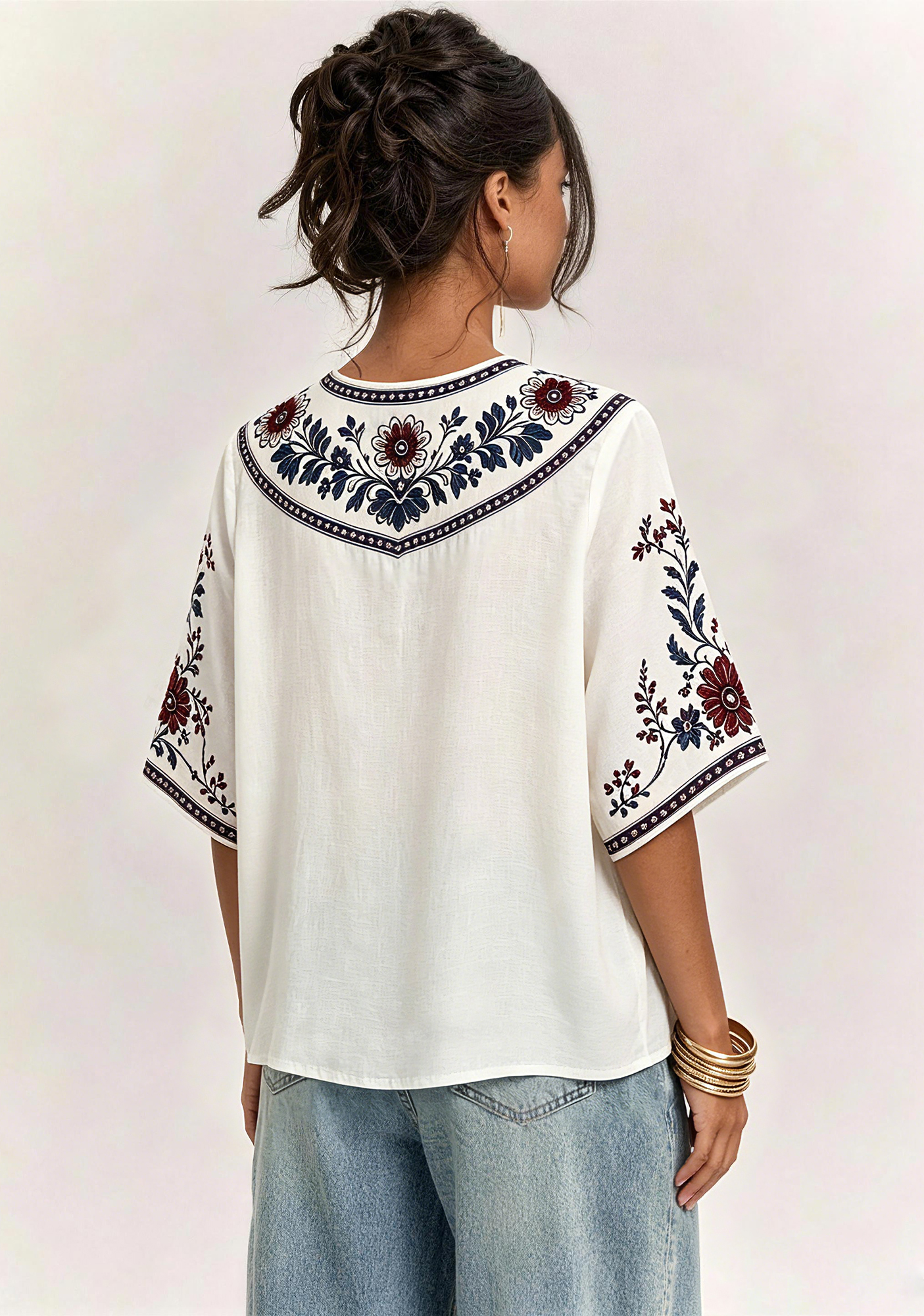 Boho Floral Houston Texans V-Neck Blouse