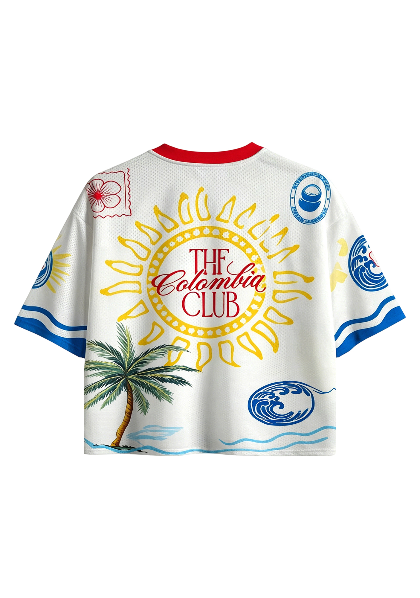 Colombia Stamp Print Cropped Mesh Jersey Shirt