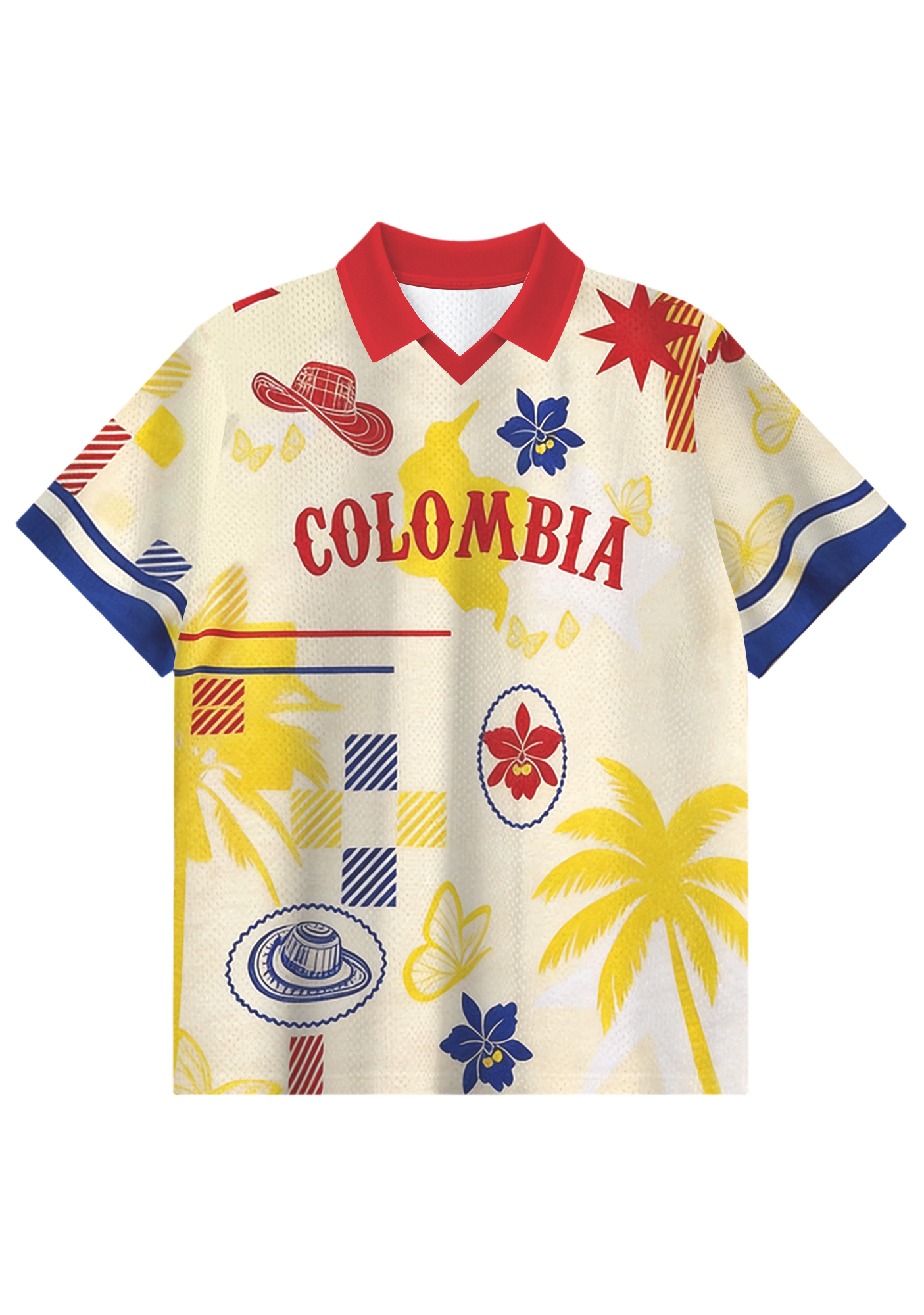 Retro Colombia Tropical Collared Soccer Jersey