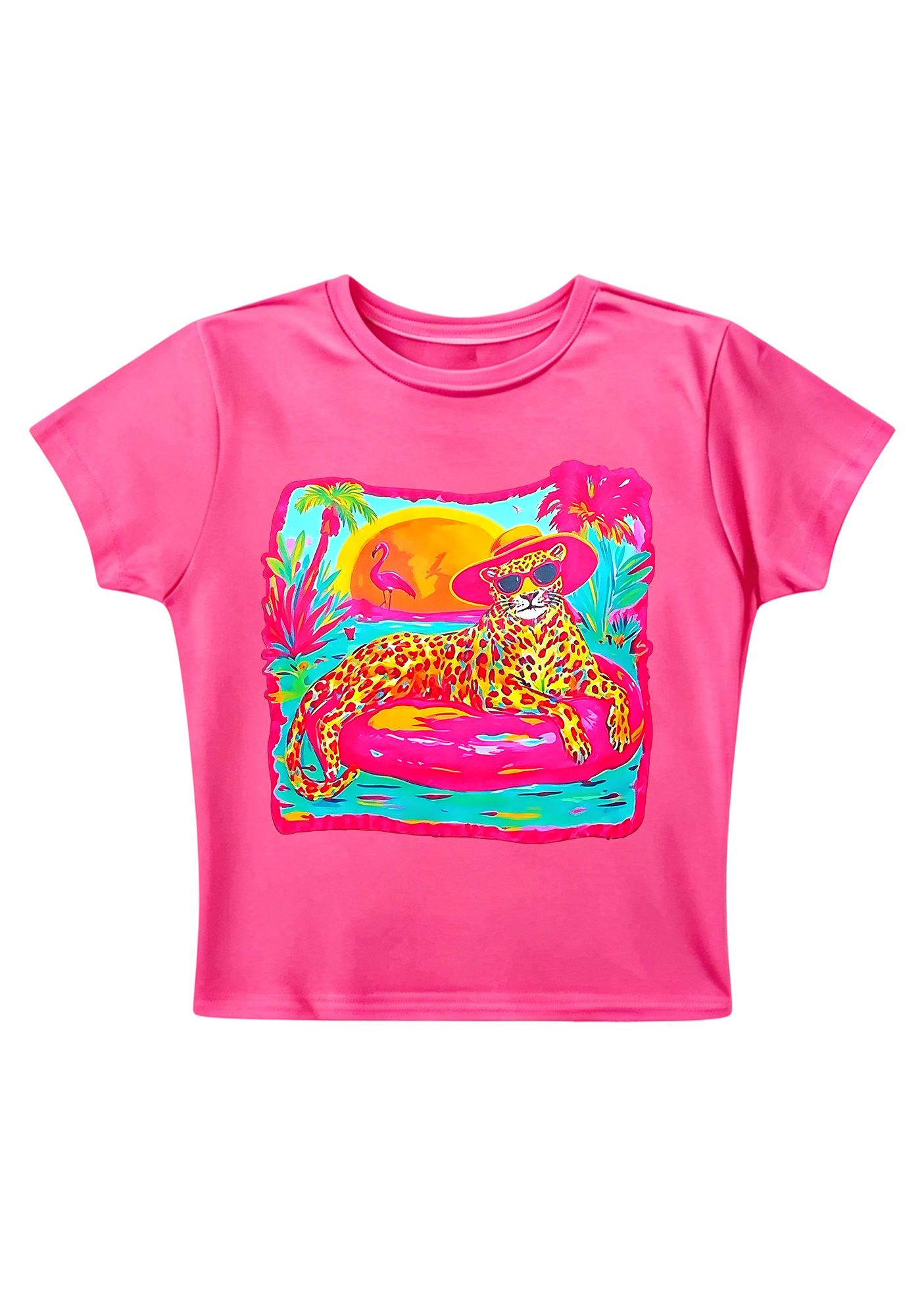Neon Tropical Vacation Leopard Y2K Baby Tee