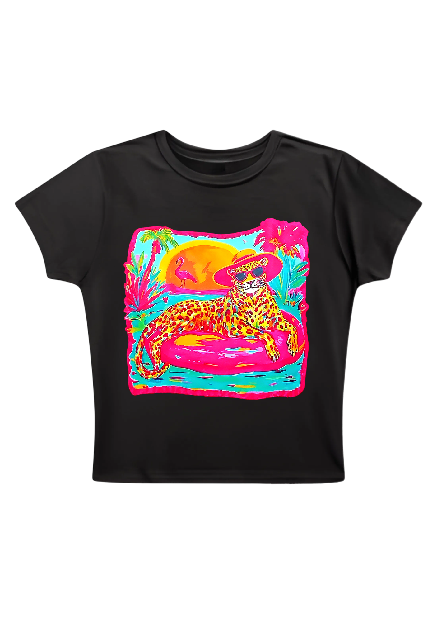 Neon Tropical Vacation Leopard Y2K Baby Tee