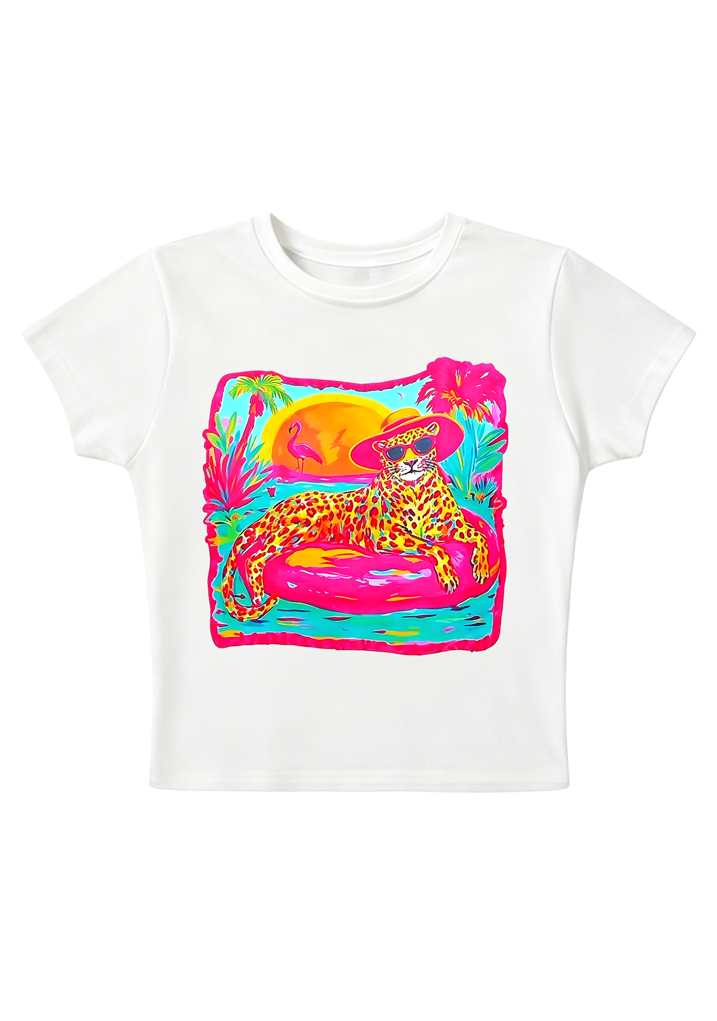 Neon Tropical Vacation Leopard Y2K Baby Tee
