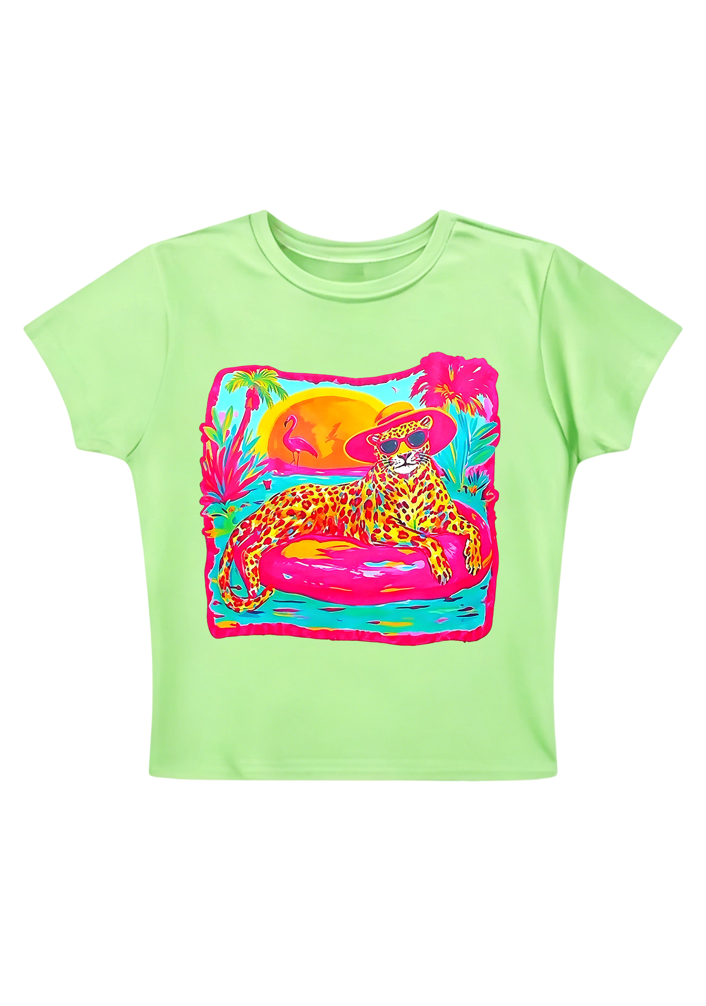 Neon Tropical Vacation Leopard Y2K Baby Tee