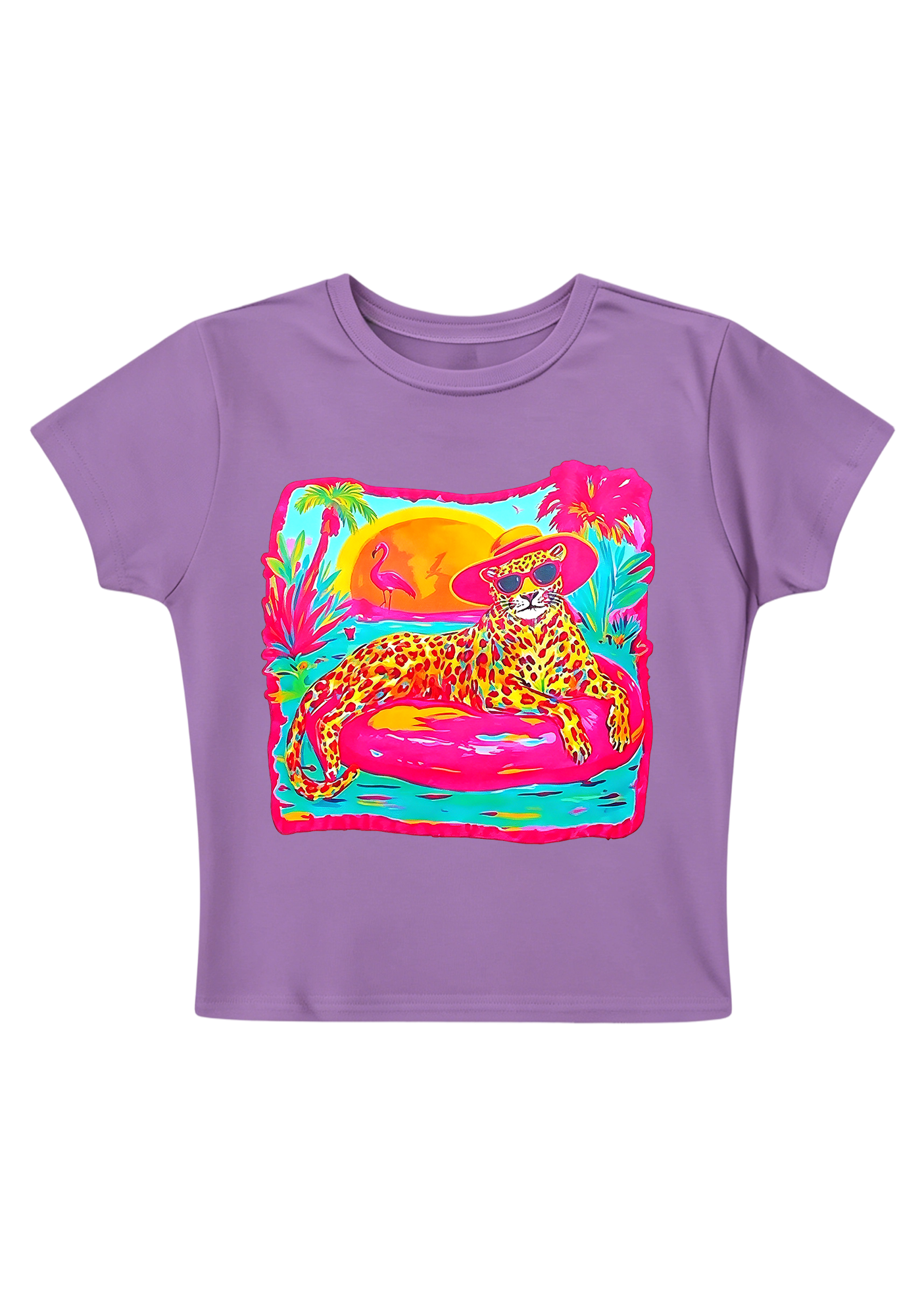 Neon Tropical Vacation Leopard Y2K Baby Tee