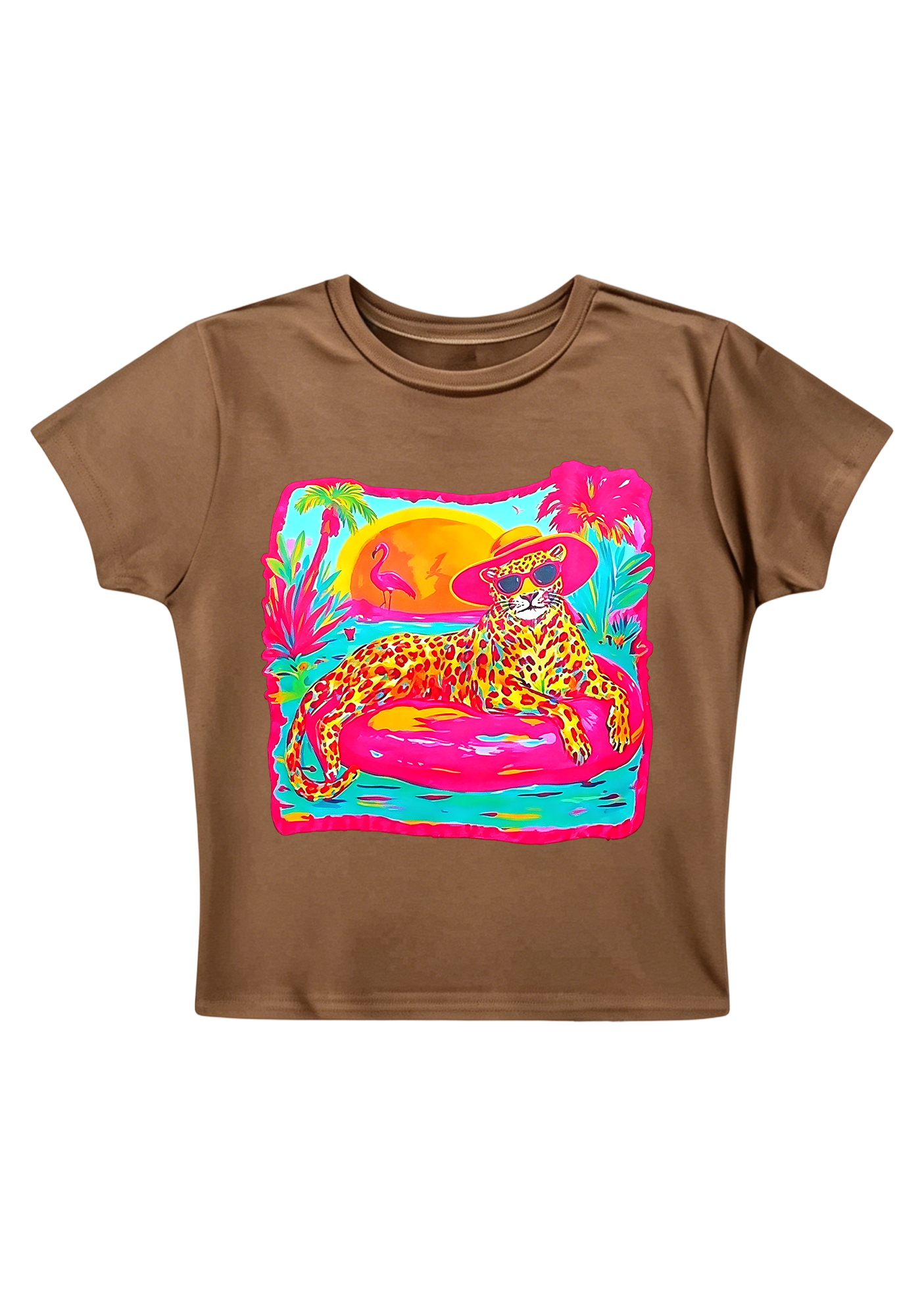 Neon Tropical Vacation Leopard Y2K Baby Tee