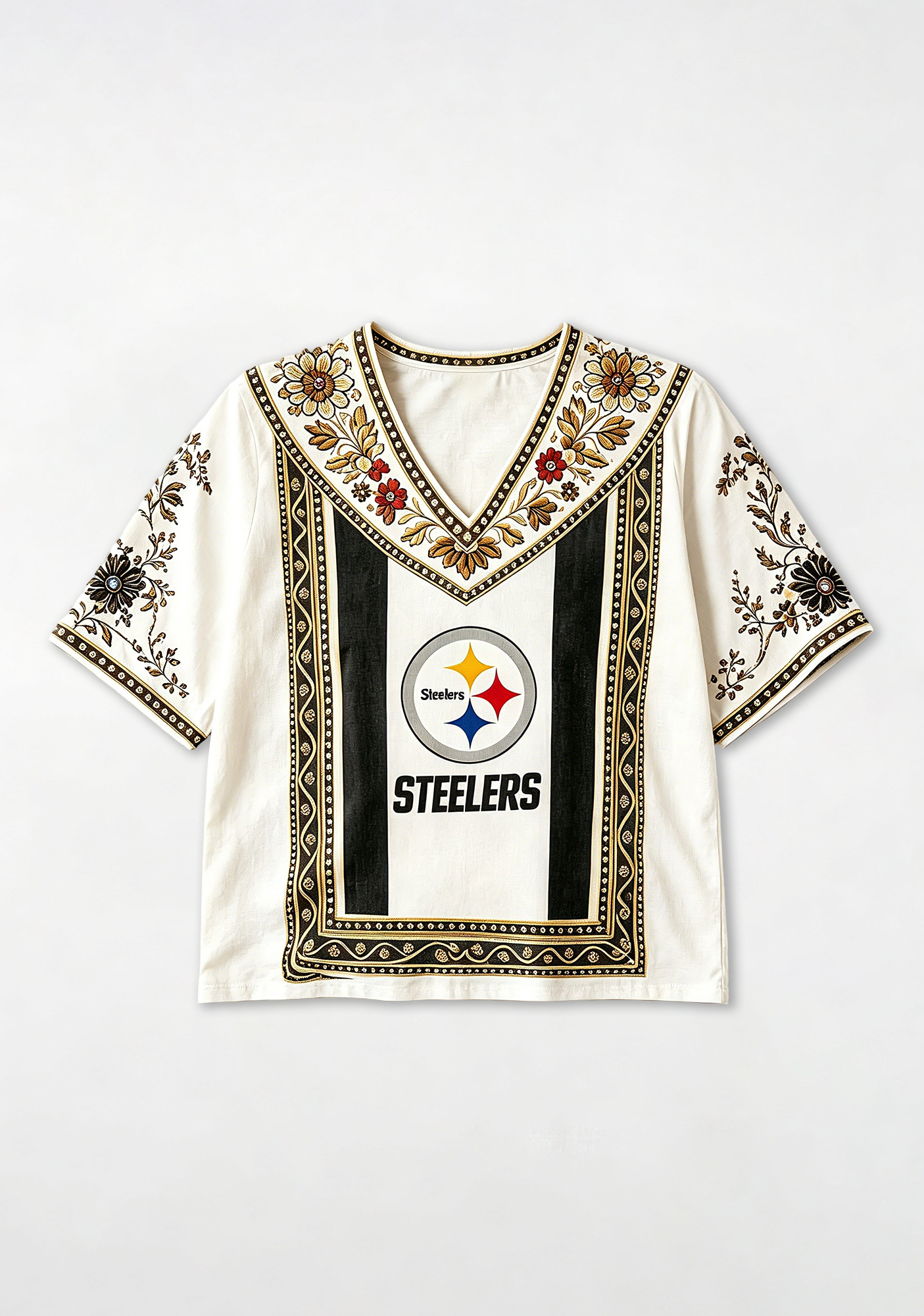 Boho Floral Pittsburgh Steelers V-Neck Blouse