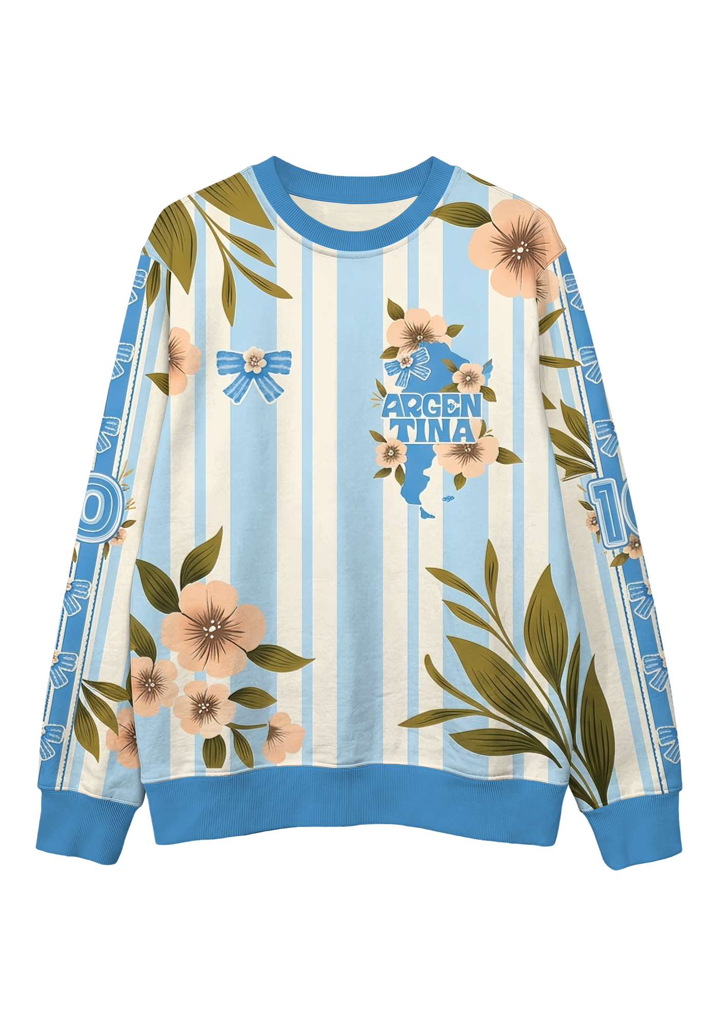 Argentina Striped Floral Country Map Casual Sweatshirt