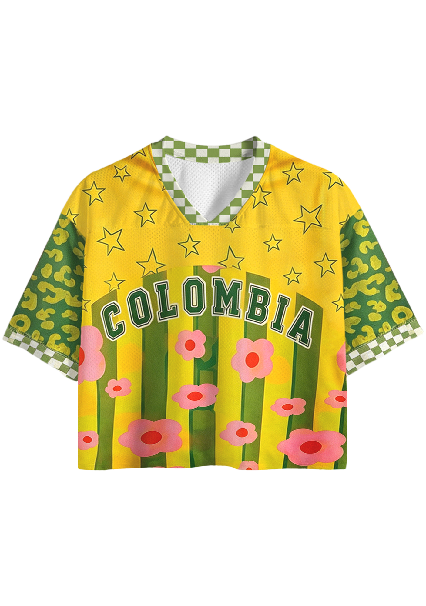 Colombia Retro Floral Star Cropped Mesh Jersey Shirt