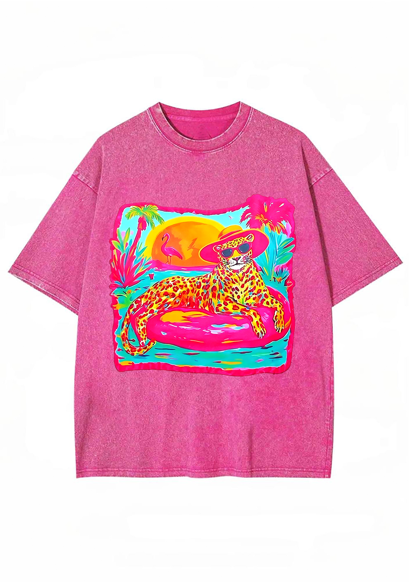 Neon Tropical Vacation Leopard Washed Tee