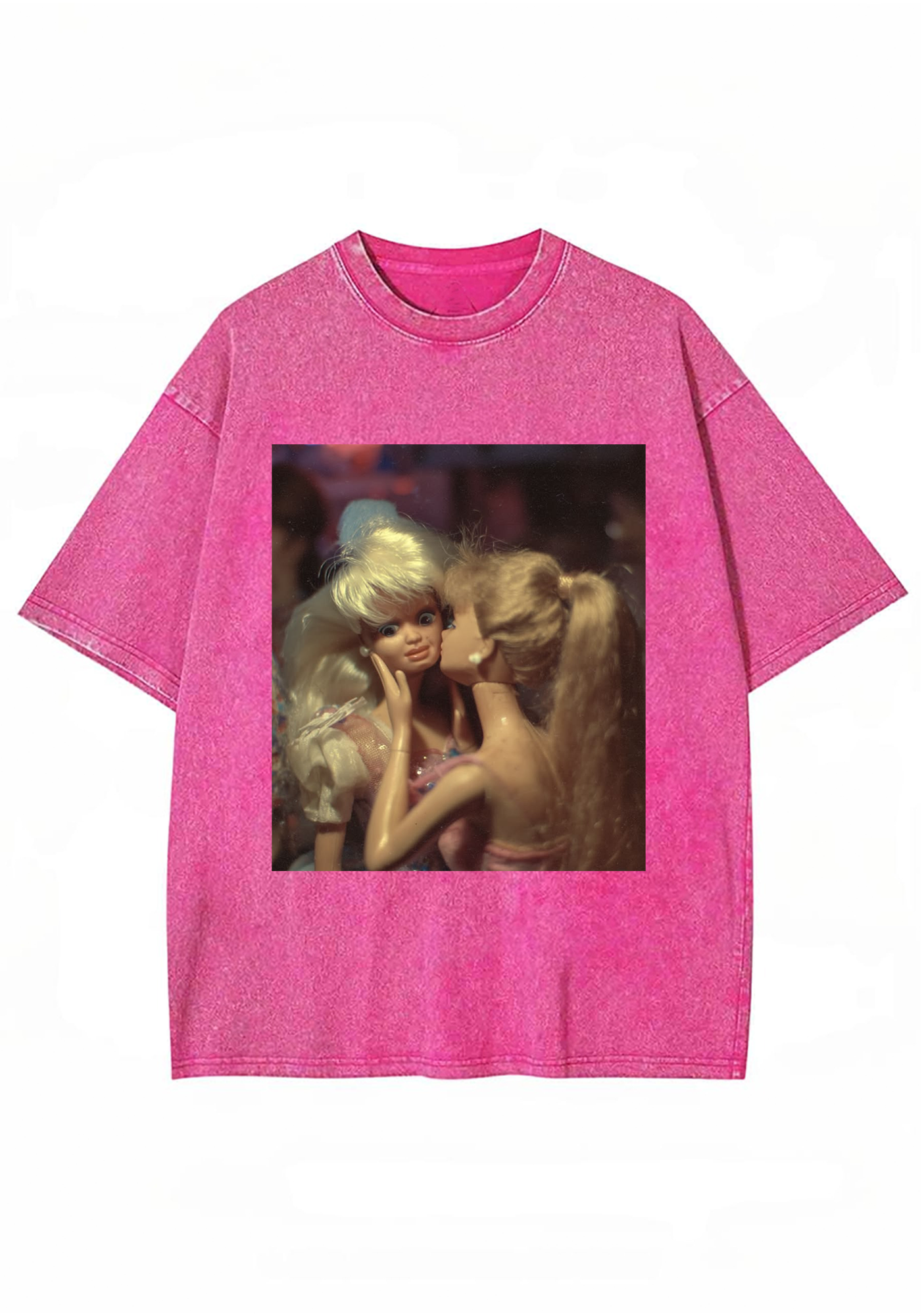 Vintage Retro Two Kissing Barbies Film Grain Y2K Washed Tee