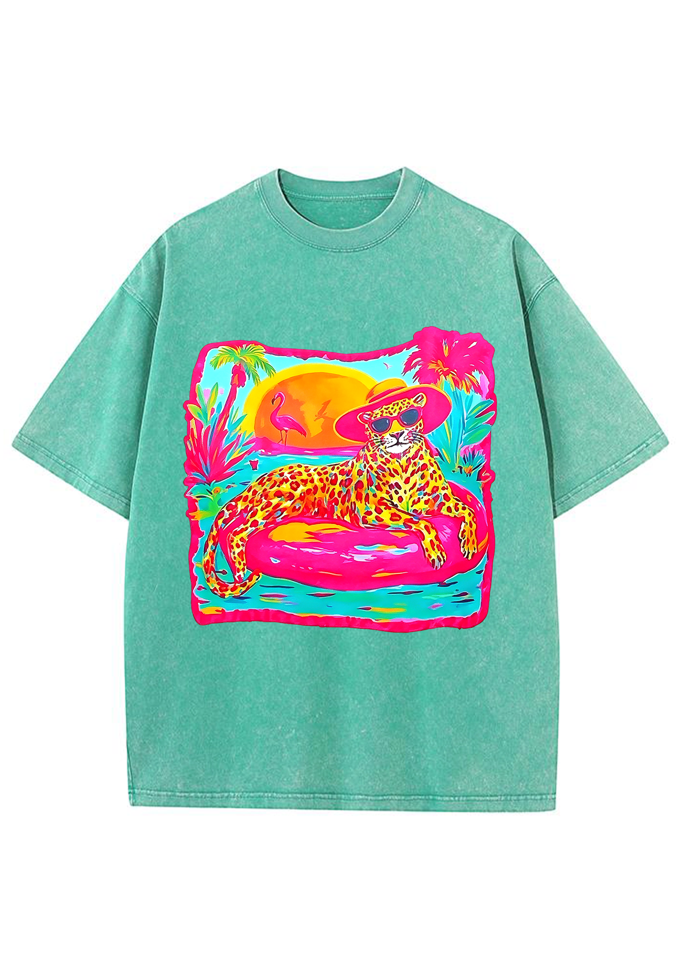 Neon Tropical Vacation Leopard Washed Tee