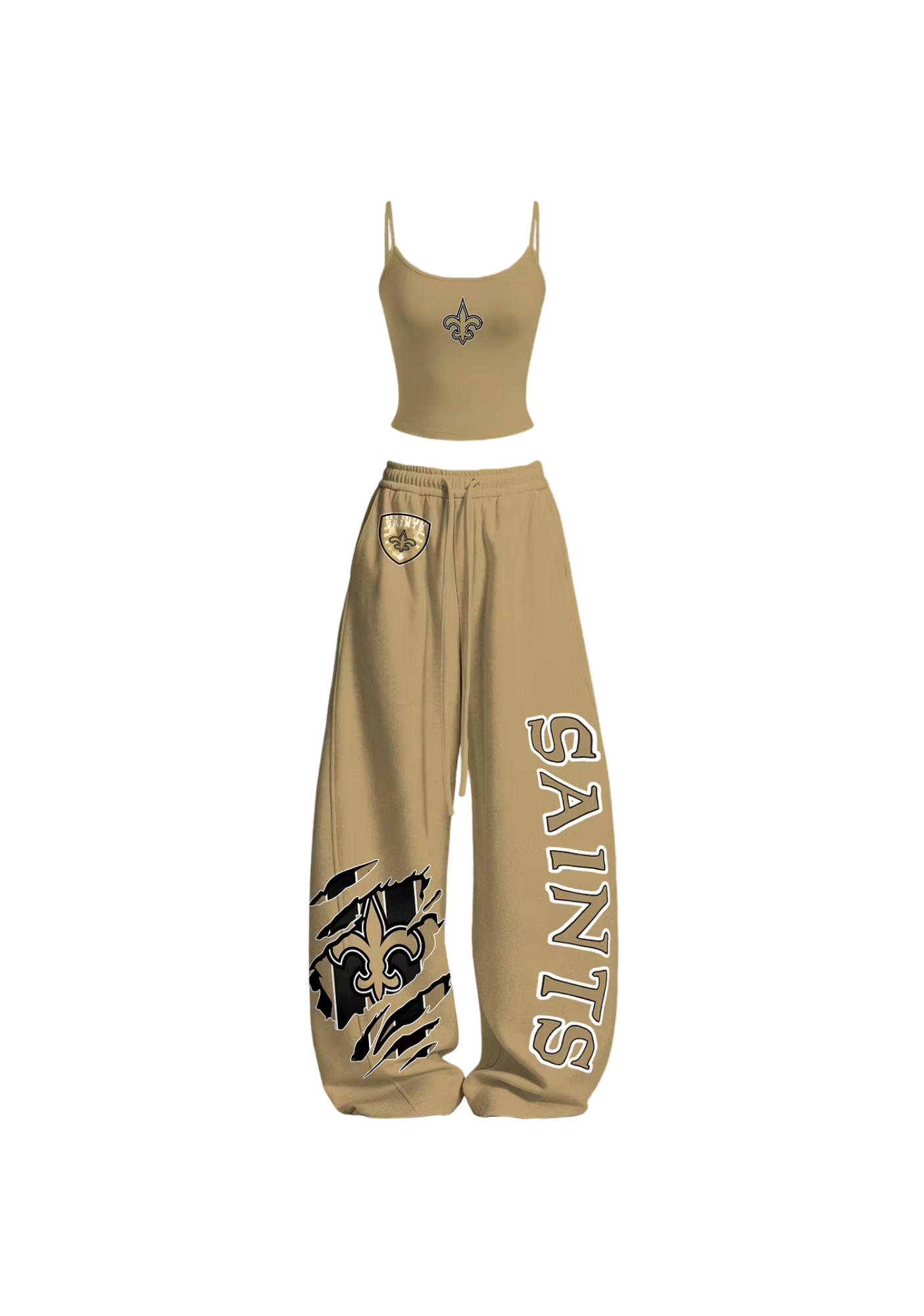 New Orleans Saints Fleur-de-lis Claw Rip Tops & Elasticated Trousers Two-Piece Set