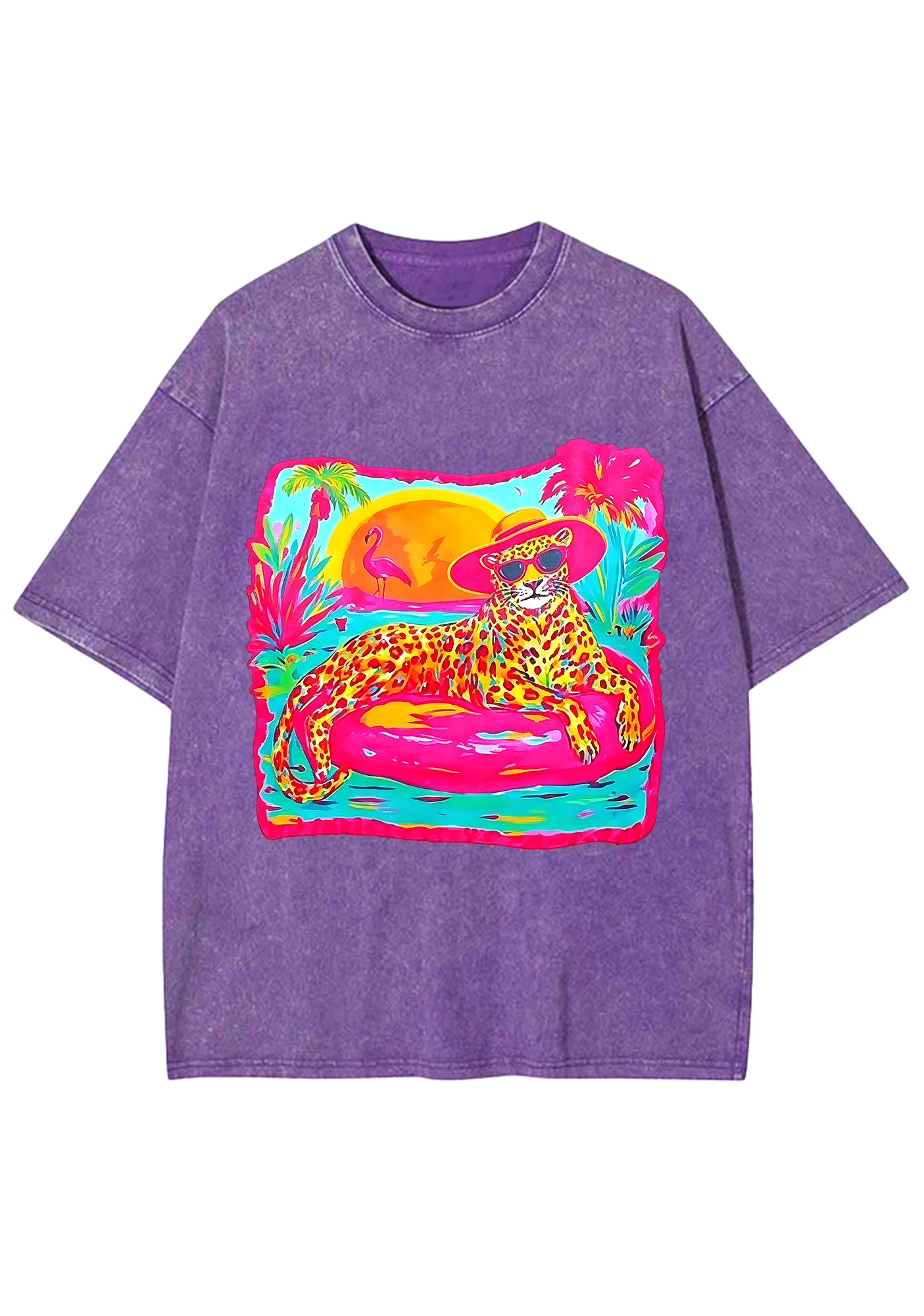 Neon Tropical Vacation Leopard Washed Tee