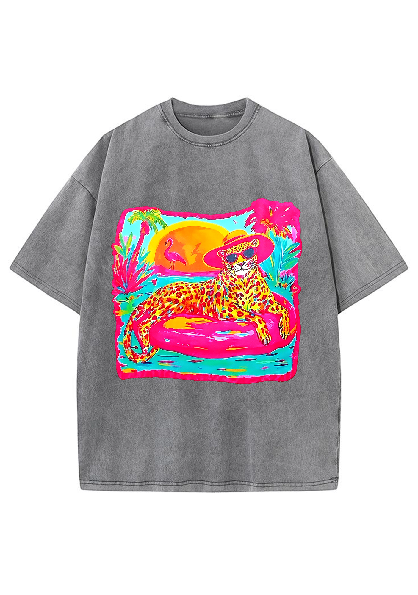 Neon Tropical Vacation Leopard Washed Tee