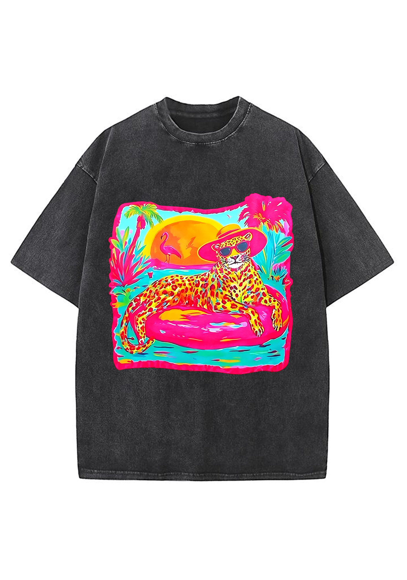Neon Tropical Vacation Leopard Washed Tee