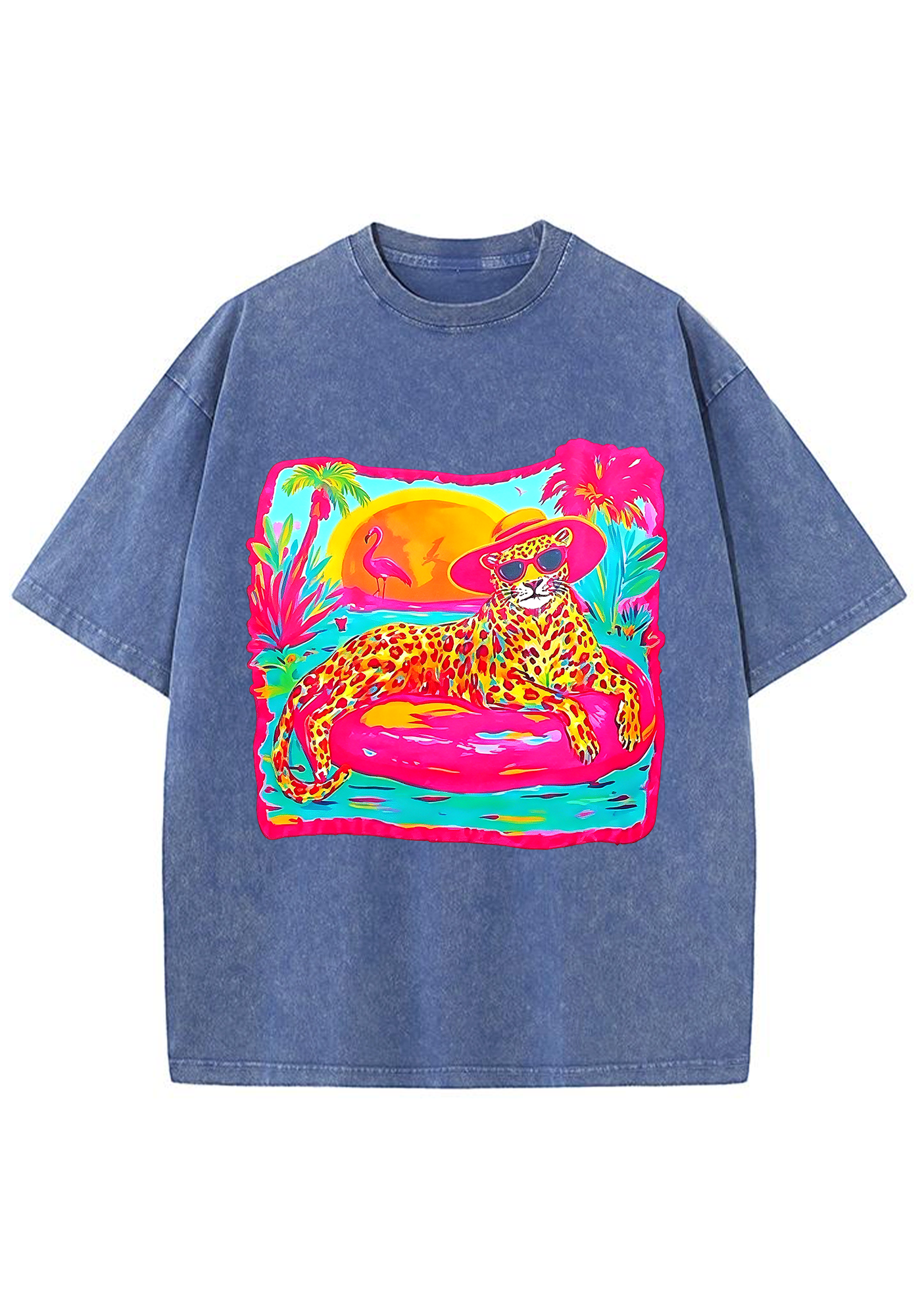 Neon Tropical Vacation Leopard Washed Tee
