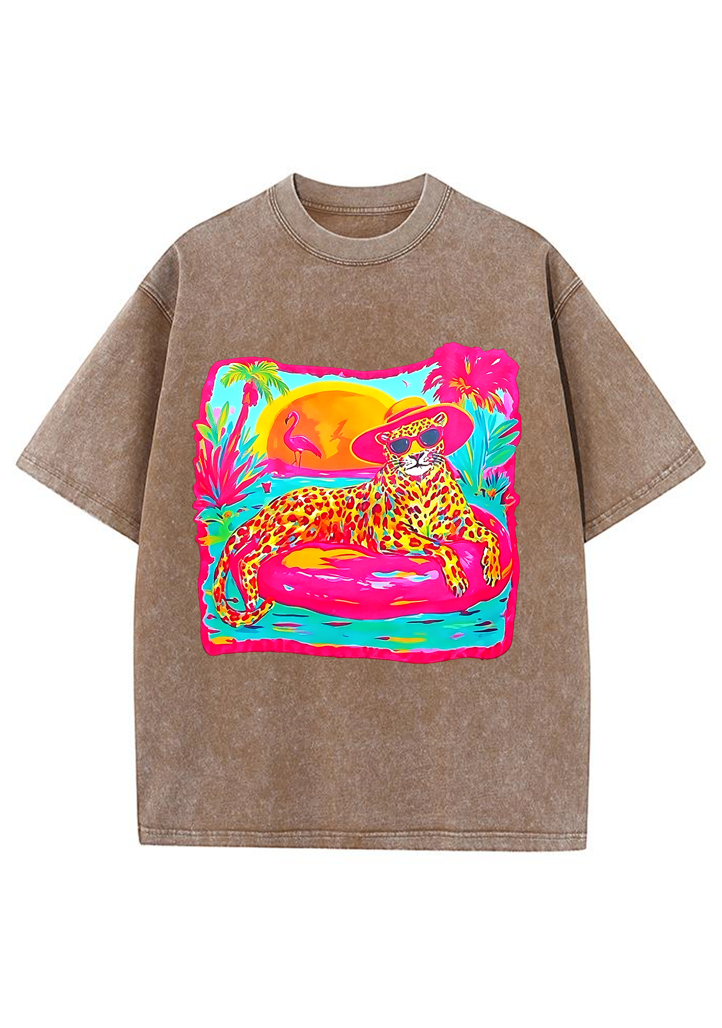 Neon Tropical Vacation Leopard Washed Tee