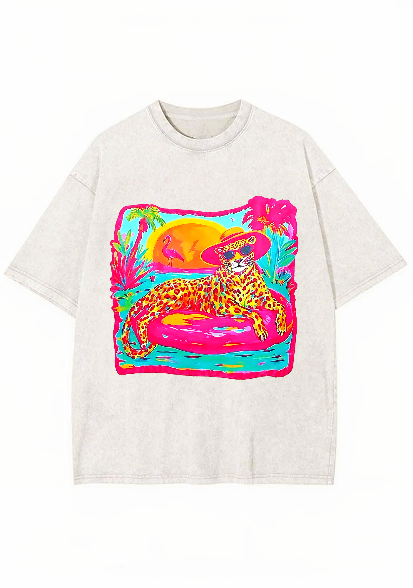 Neon Tropical Vacation Leopard Washed Tee
