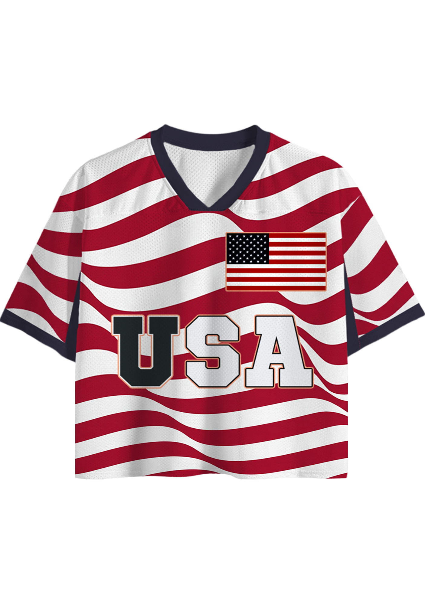 USA Game Day Patriotic Cropped Mesh Jersey Shirt