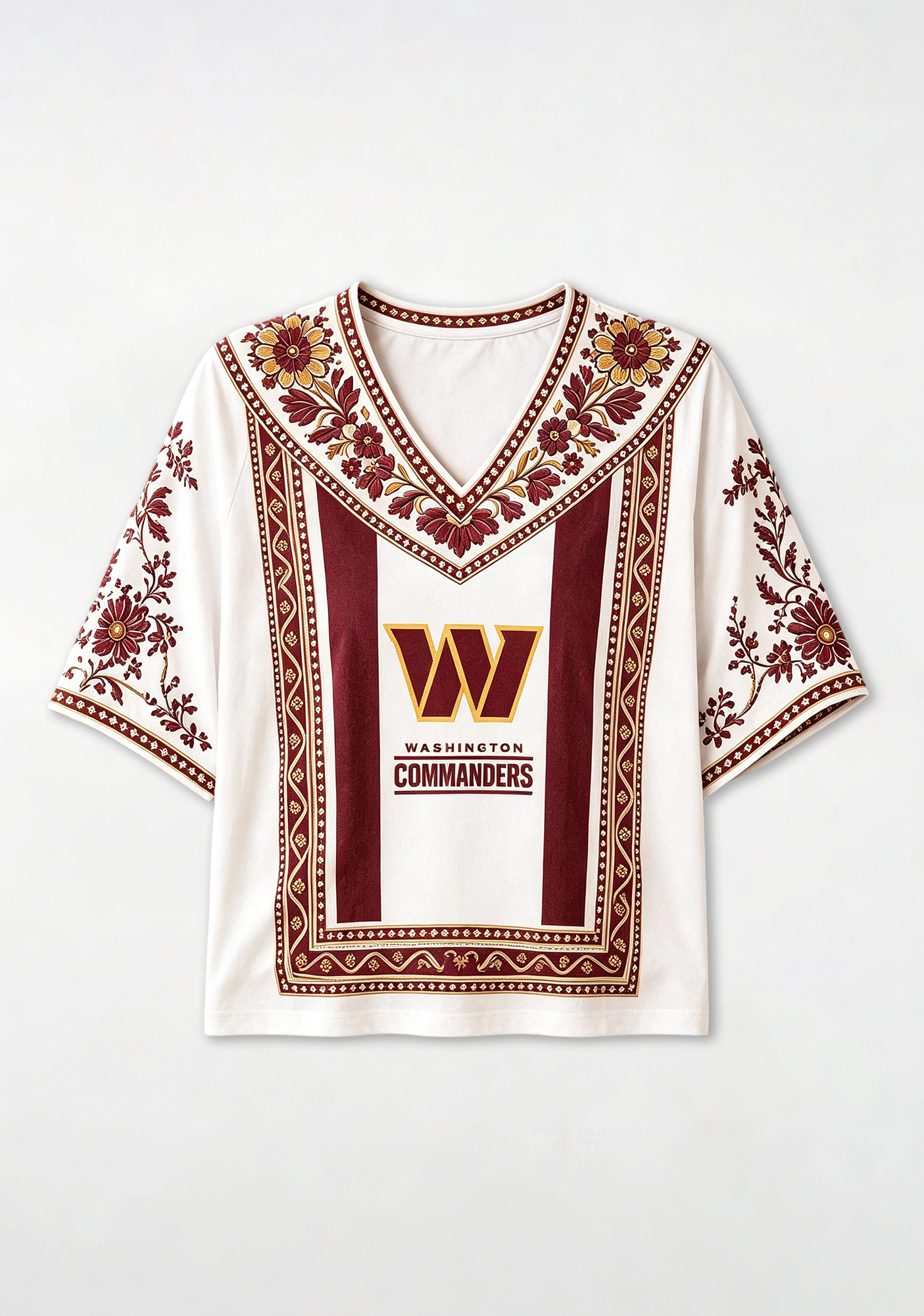 Boho Floral Washington Commanders V-Neck Blouse