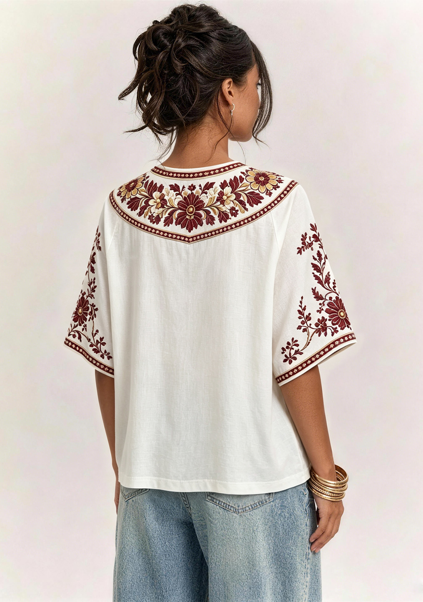 Boho Floral Washington Commanders V-Neck Blouse
