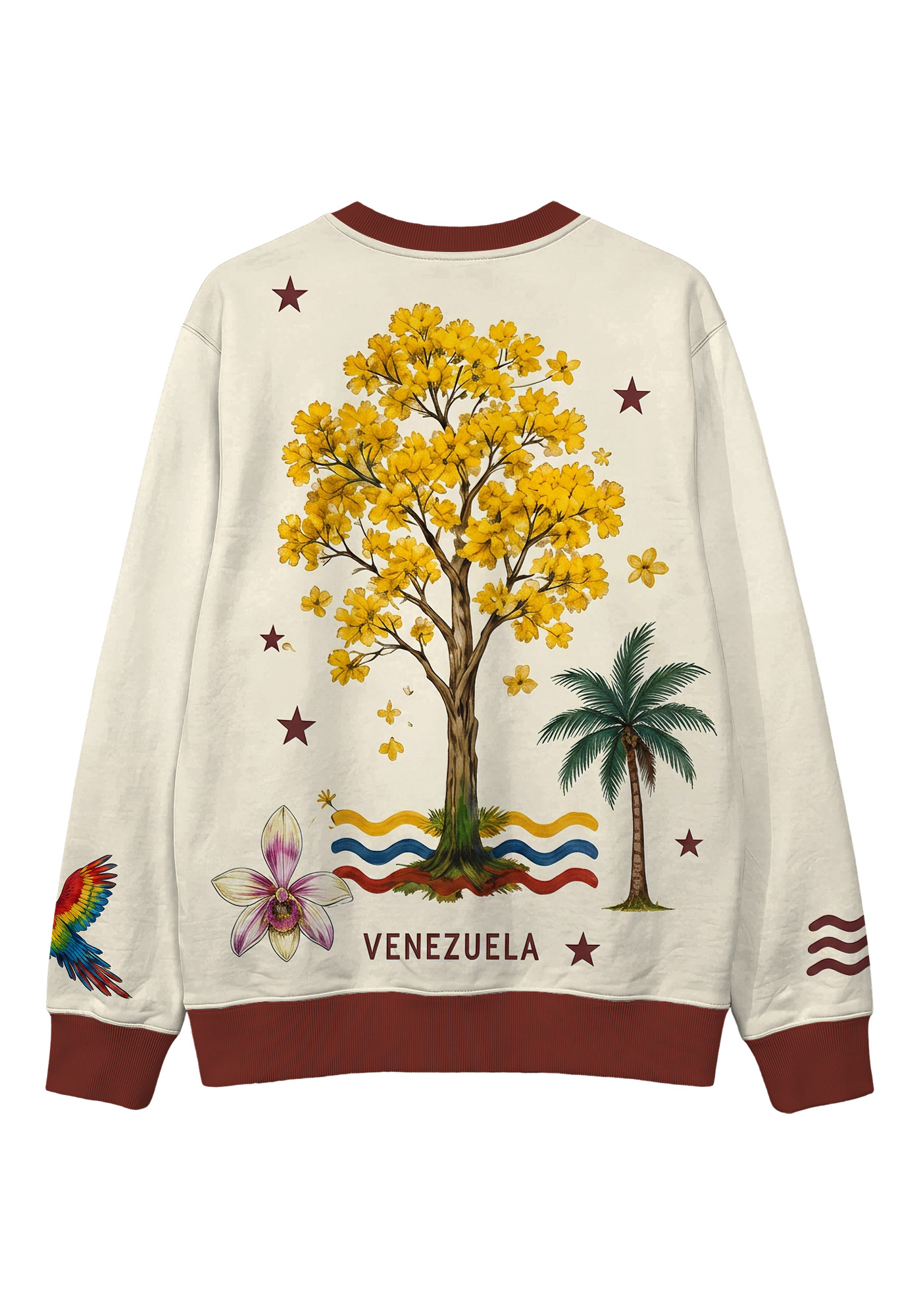 Tropical Venezuela Parrot Stamp Travel Graphic Casual Sweatshirt