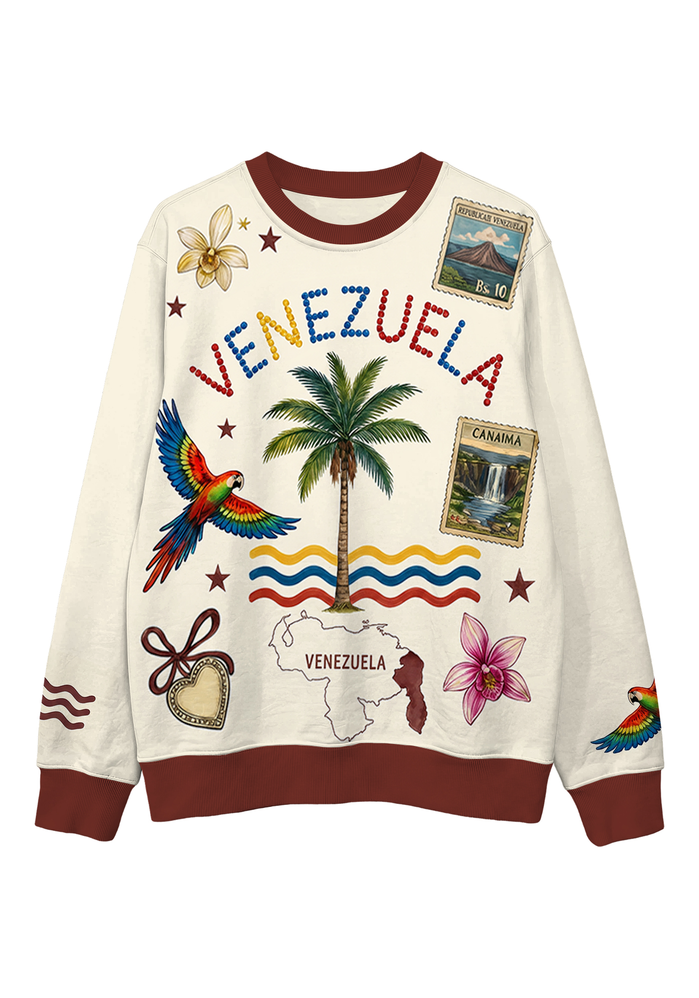 Tropical Venezuela Parrot Stamp Travel Graphic Casual Sweatshirt