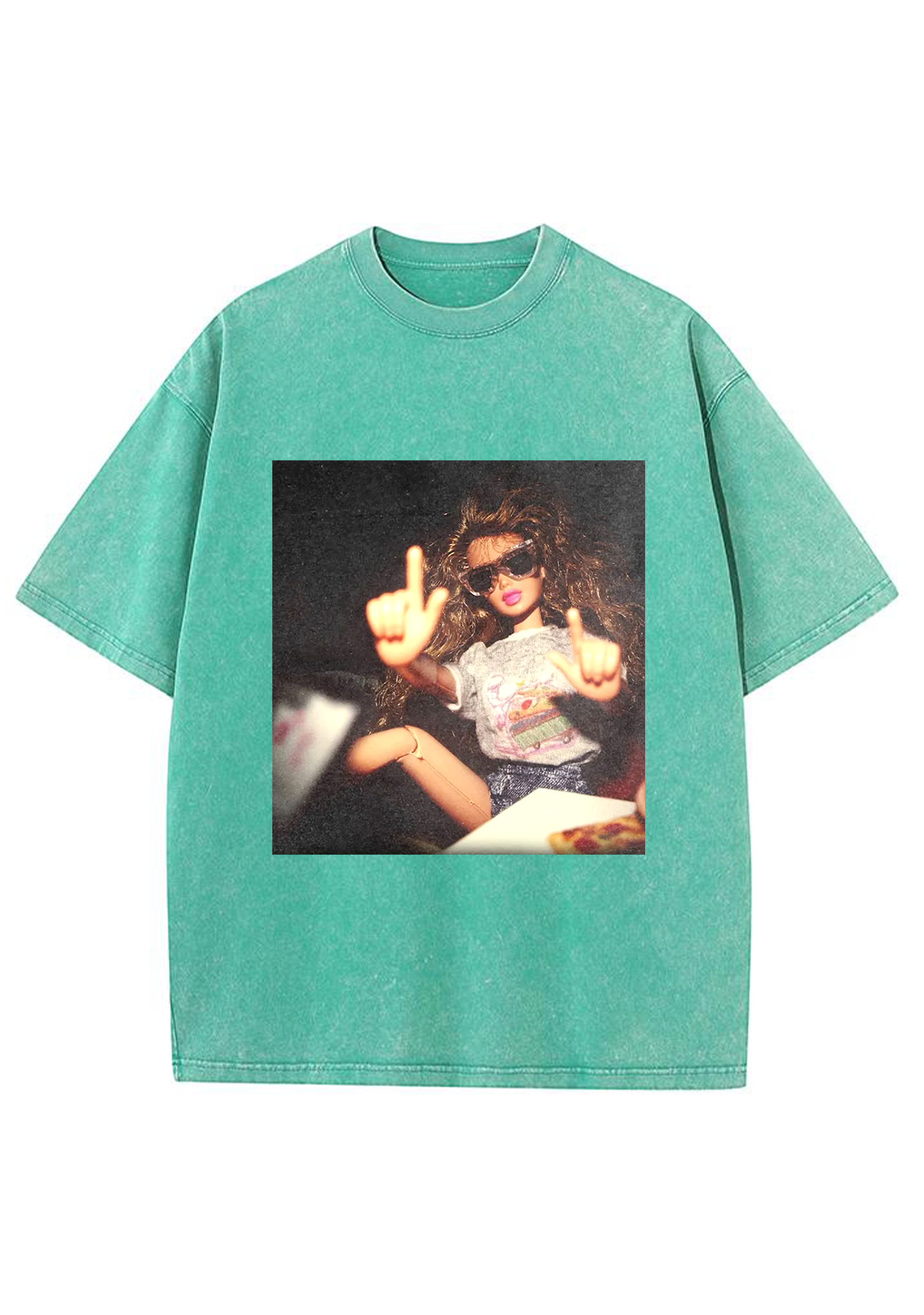 Vintage Middle Finger Cool Barbie Sunglasses Y2K Washed Tee