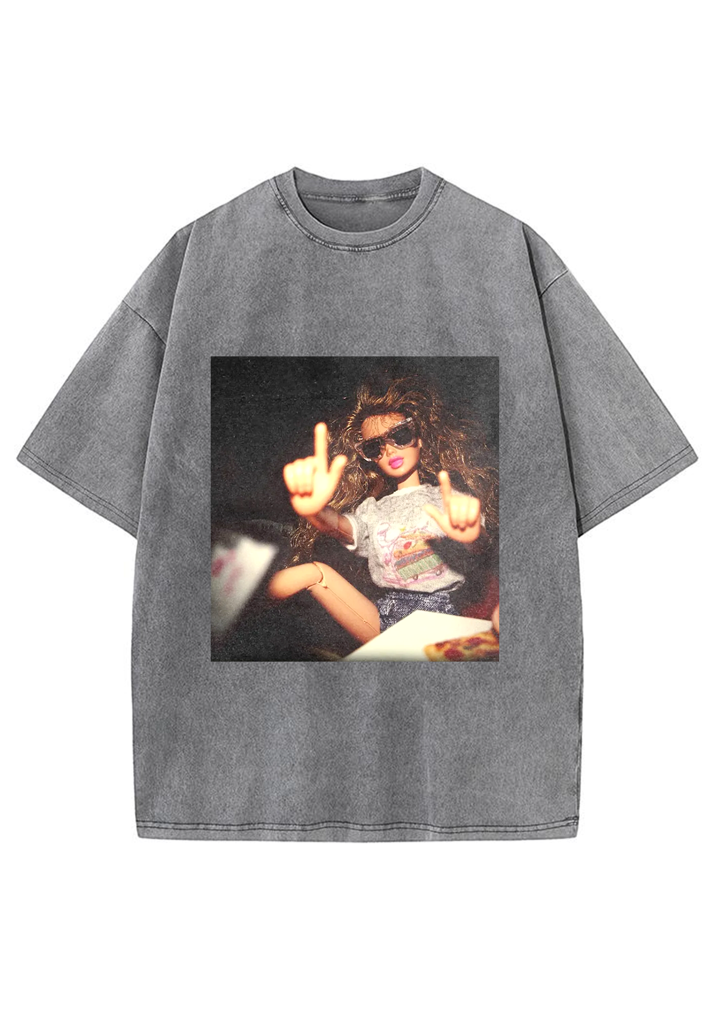 Vintage Middle Finger Cool Barbie Sunglasses Y2K Washed Tee