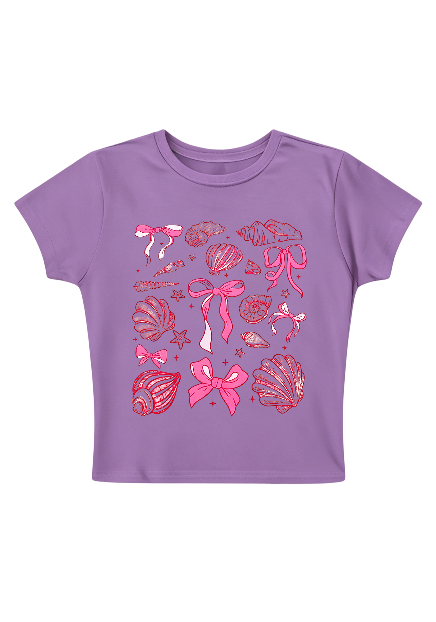 Pink Bow Seashell Coastal Y2K Baby Tee