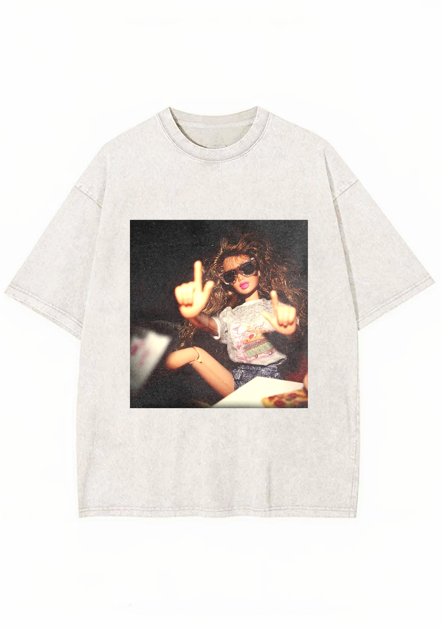 Vintage Middle Finger Cool Barbie Sunglasses Y2K Washed Tee