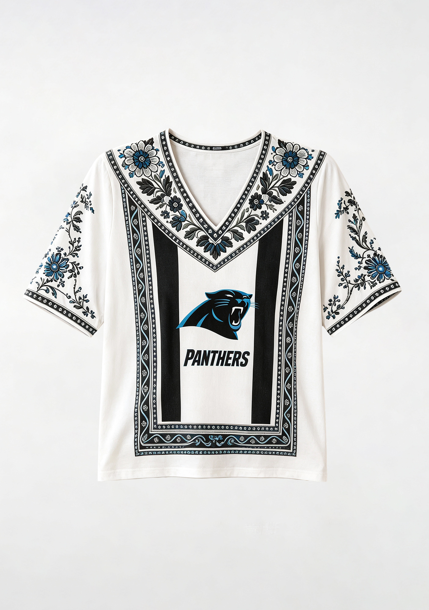 Boho Floral Carolina Panthers V-Neck Blouse