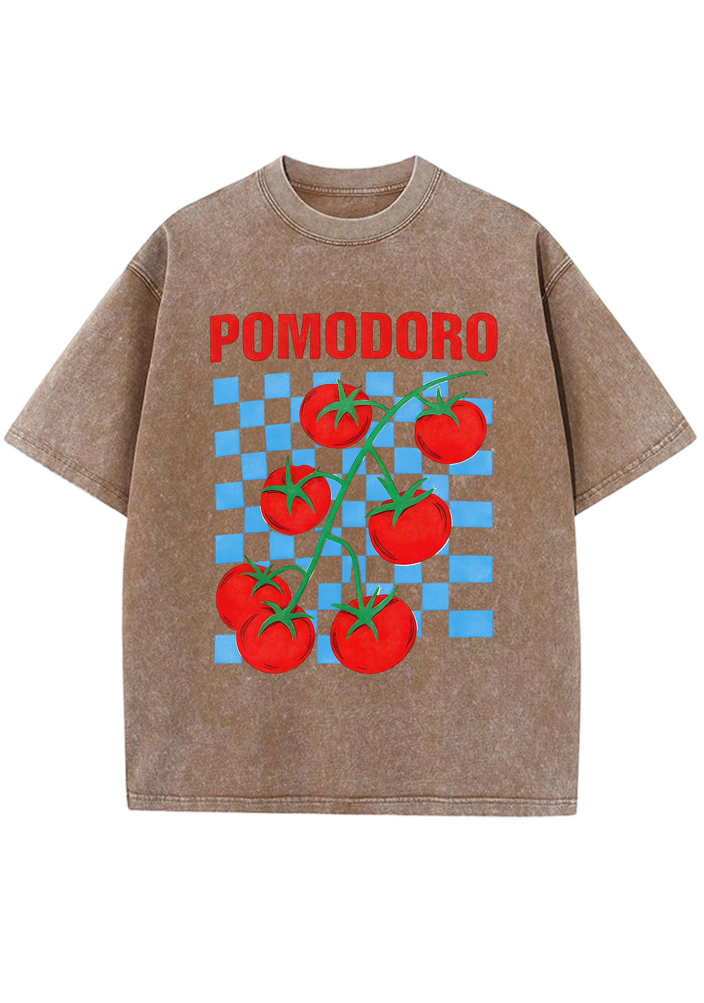 Pomodorro Vine Tomato Blue Checkerboard Washed Tee