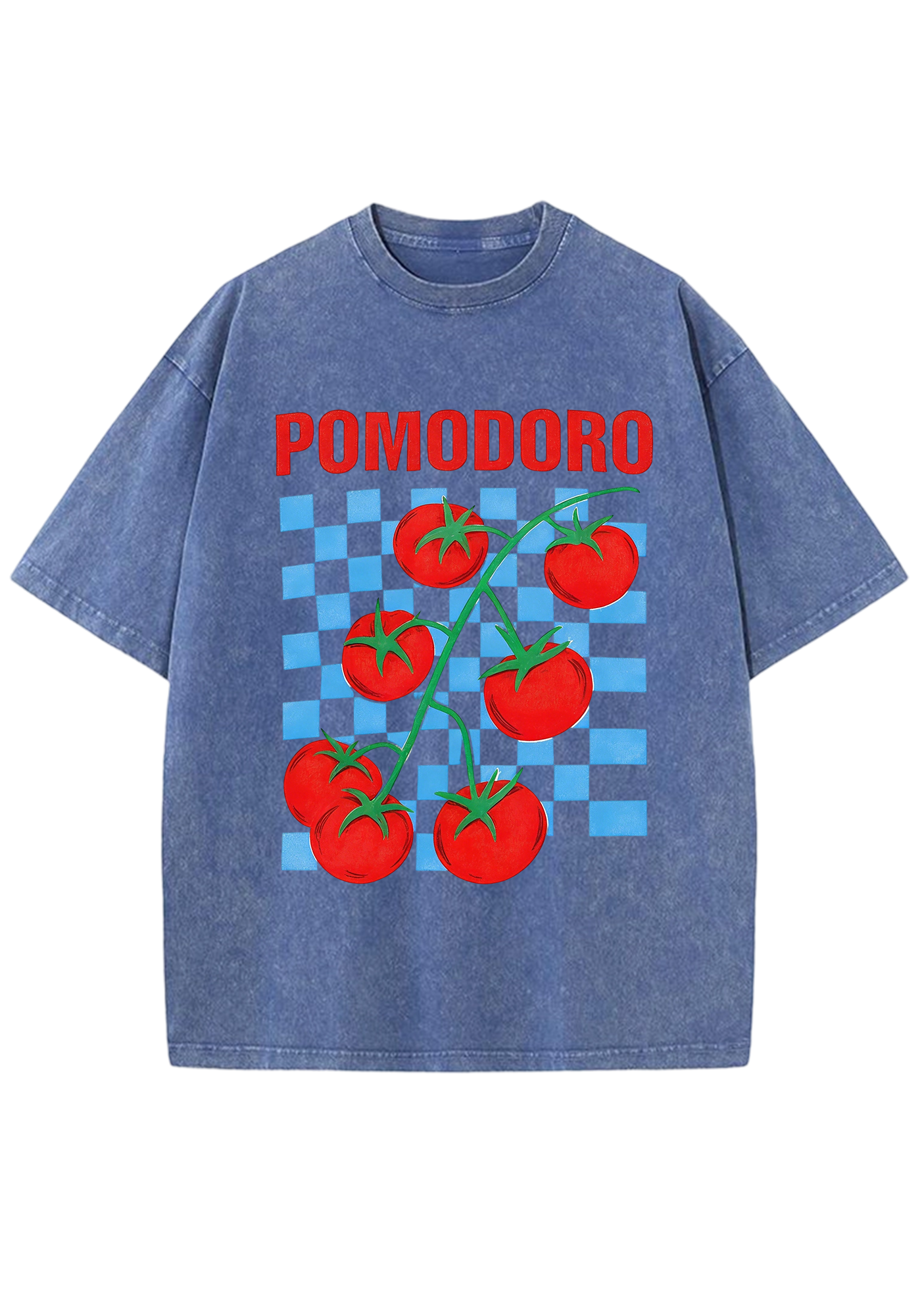 Pomodorro Vine Tomato Blue Checkerboard Washed Tee