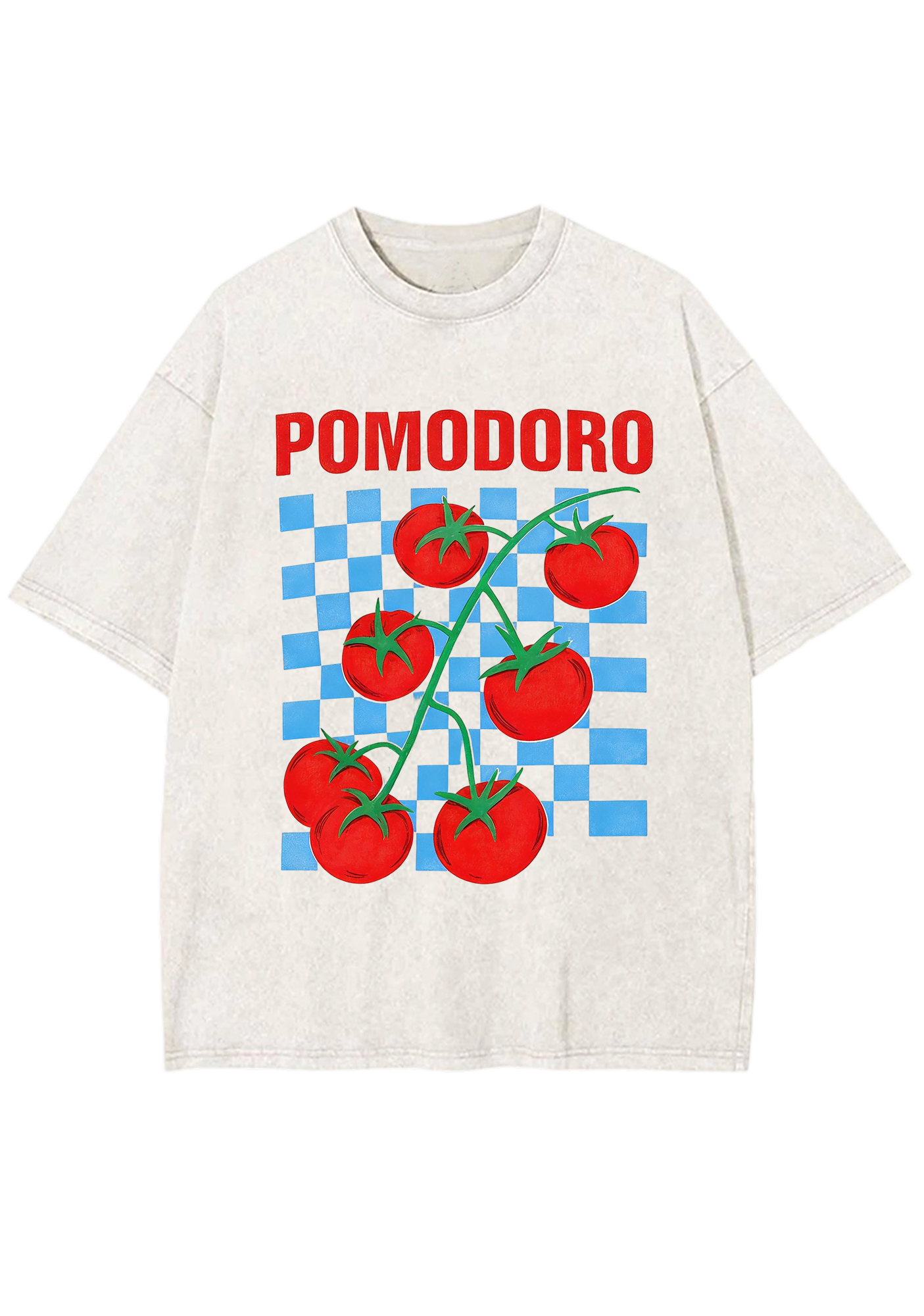 Pomodorro Vine Tomato Blue Checkerboard Washed Tee