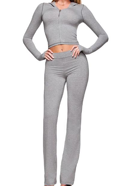 Baddie Style Grey Slim Fit 2 Piece  Y2K Zip Up Tracksuit