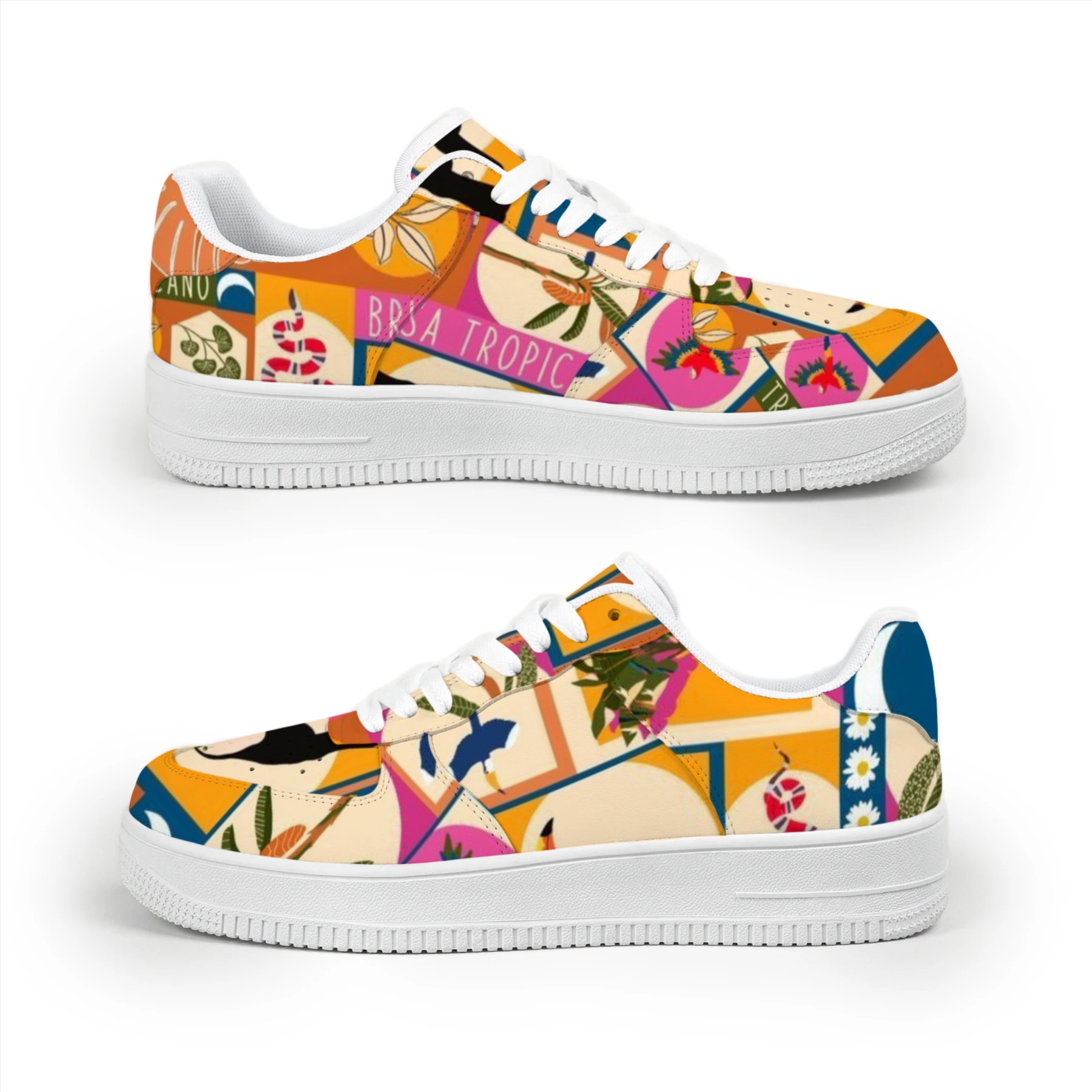 Tropical Leaves and Floral Elements Top Sneakers