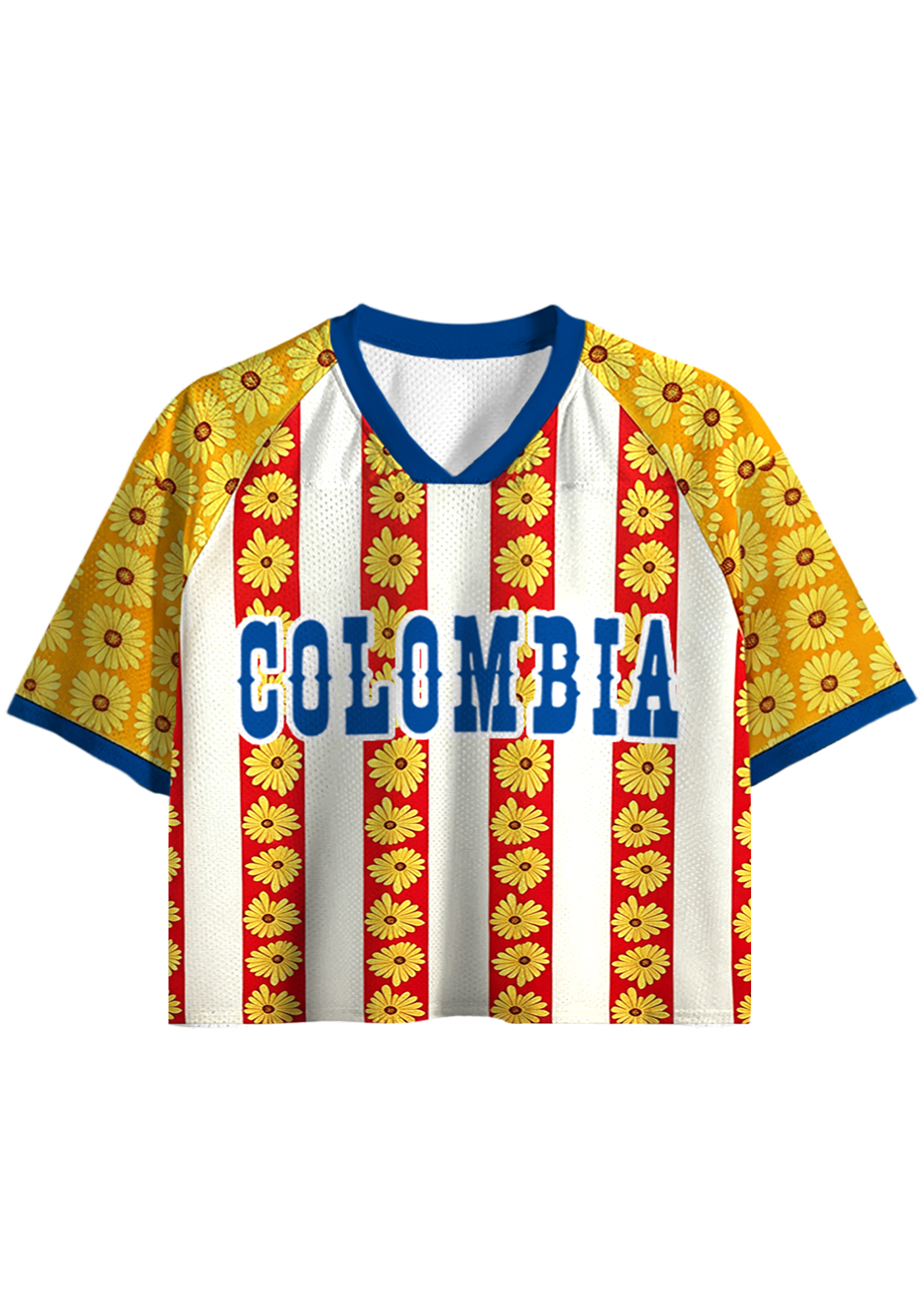  Colombia Sunflower Stripe Retro Cropped Mesh Jersey Shirt