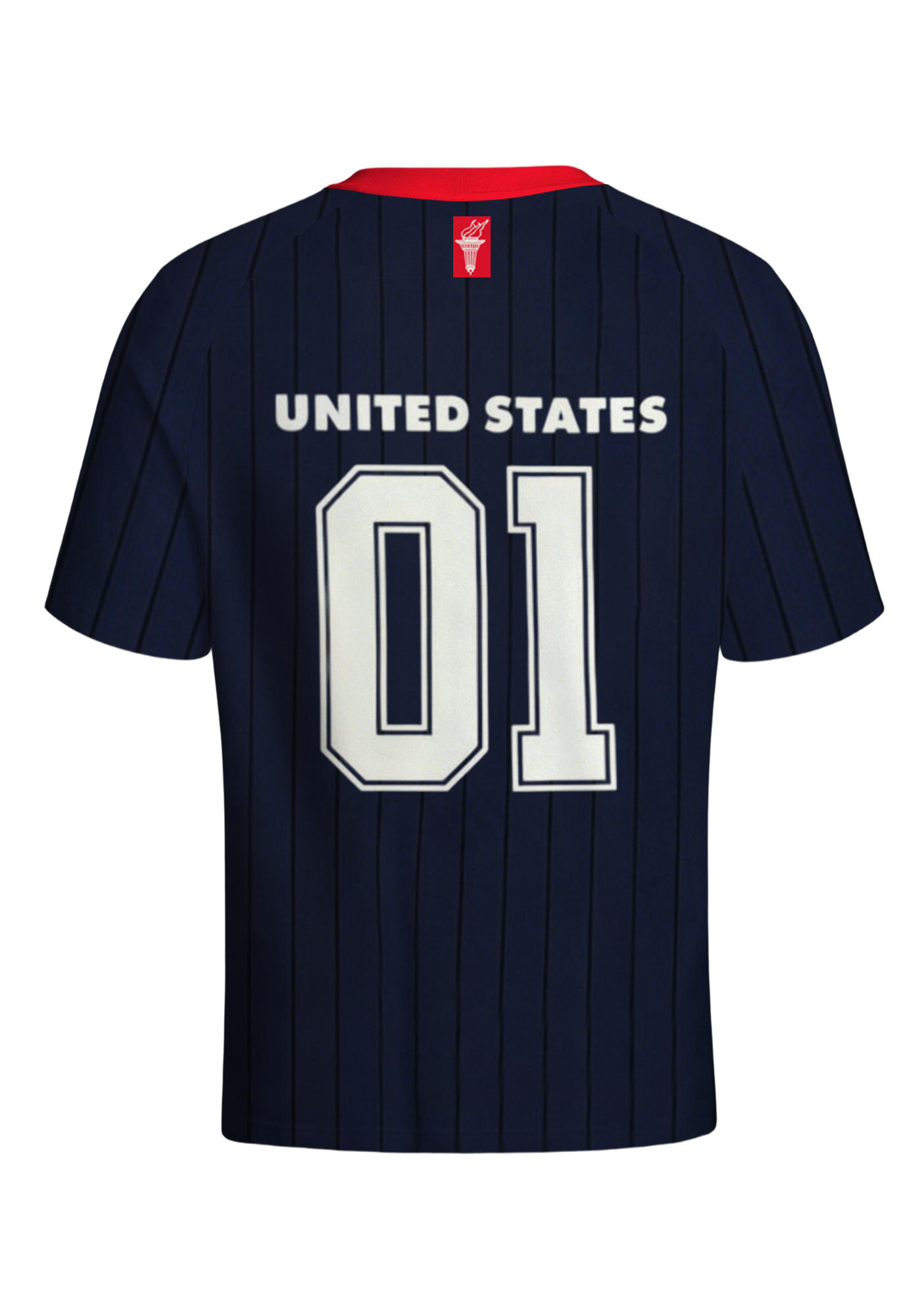 Men's Navy Vertical Pinstripe USA Letter Torch & American Flag Jersey Shirts