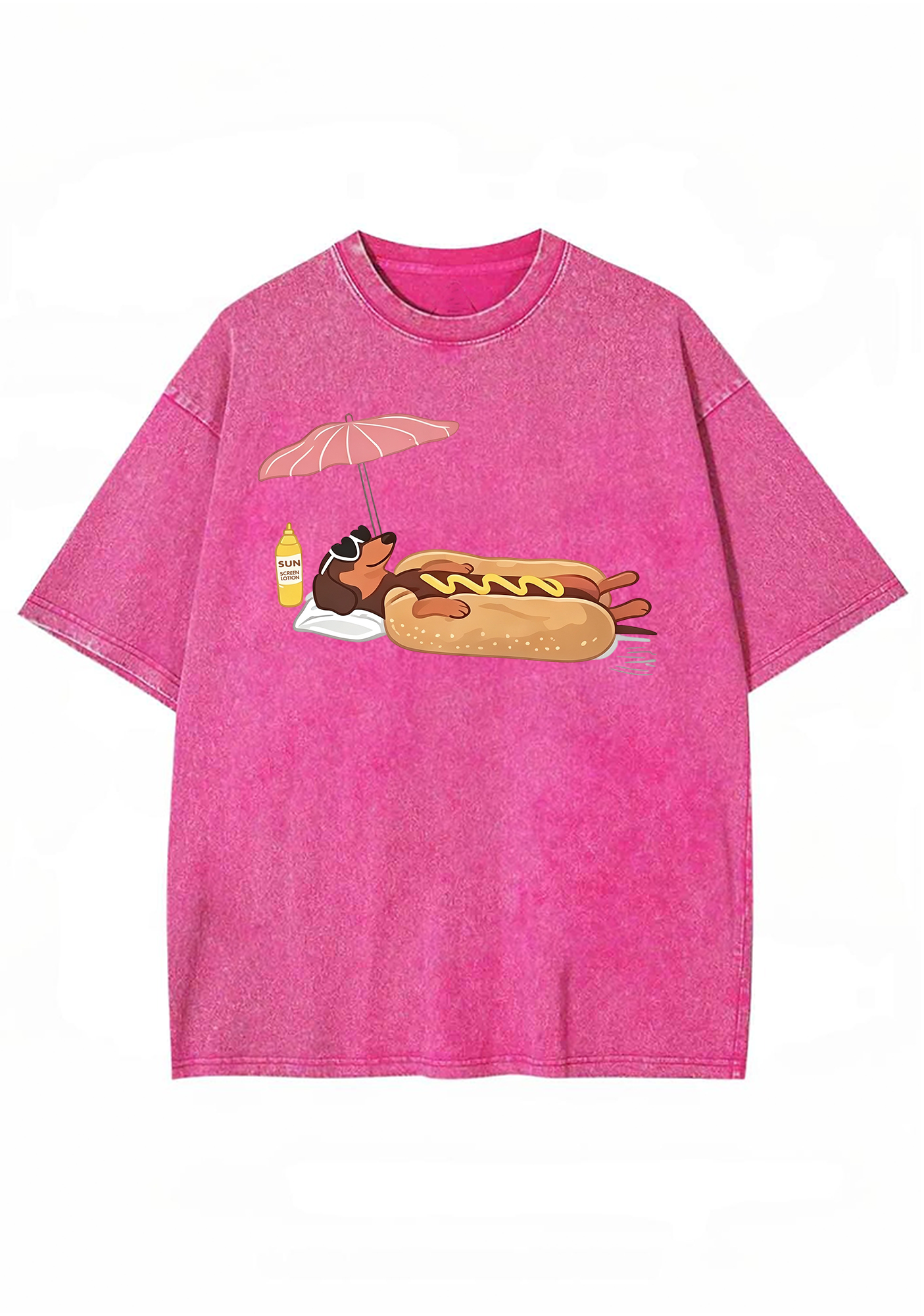 Dachshund Hot Dog Beach Washed Tee
